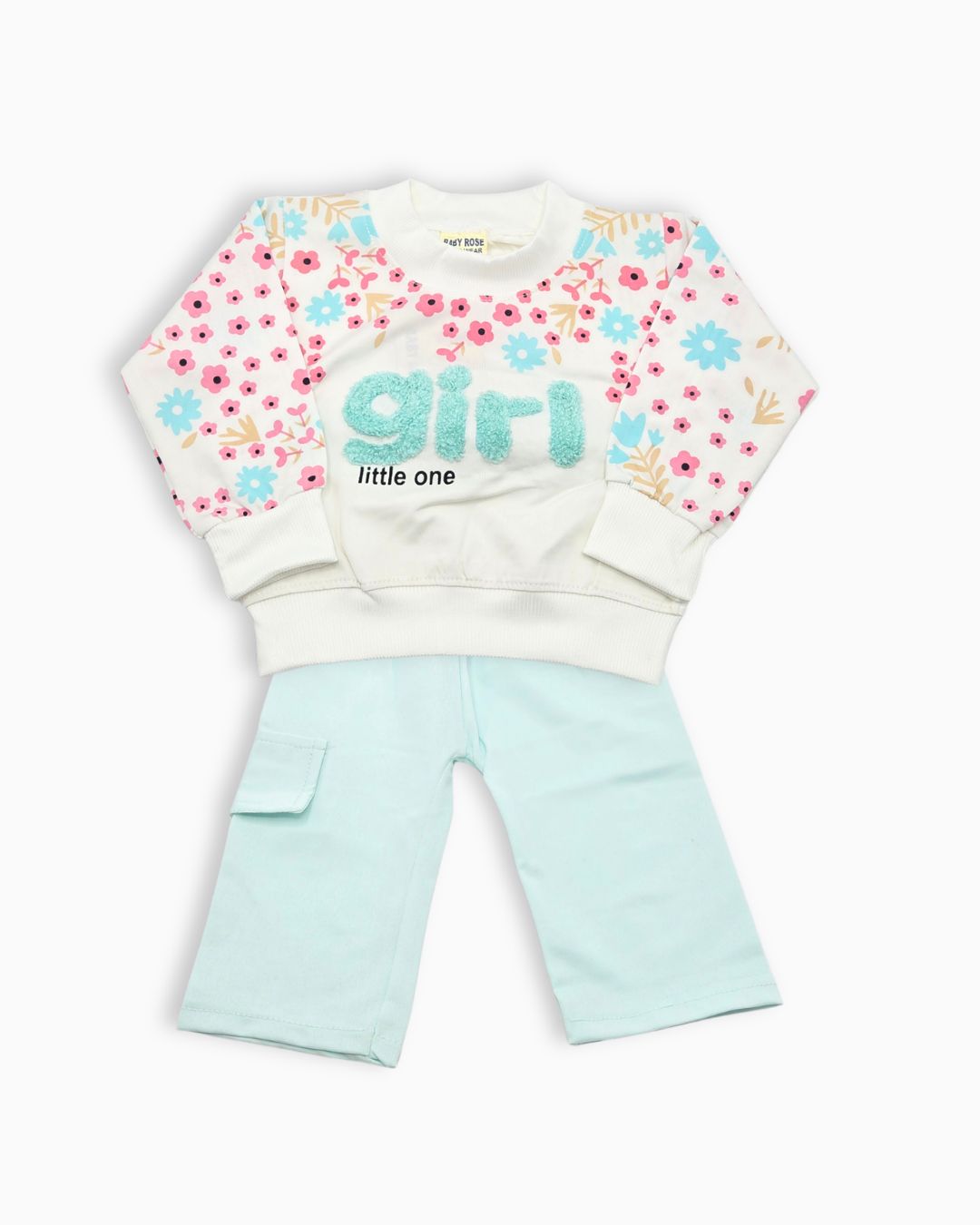 Baby Girl Floral Charm Sweatshirt Set - Light Blue