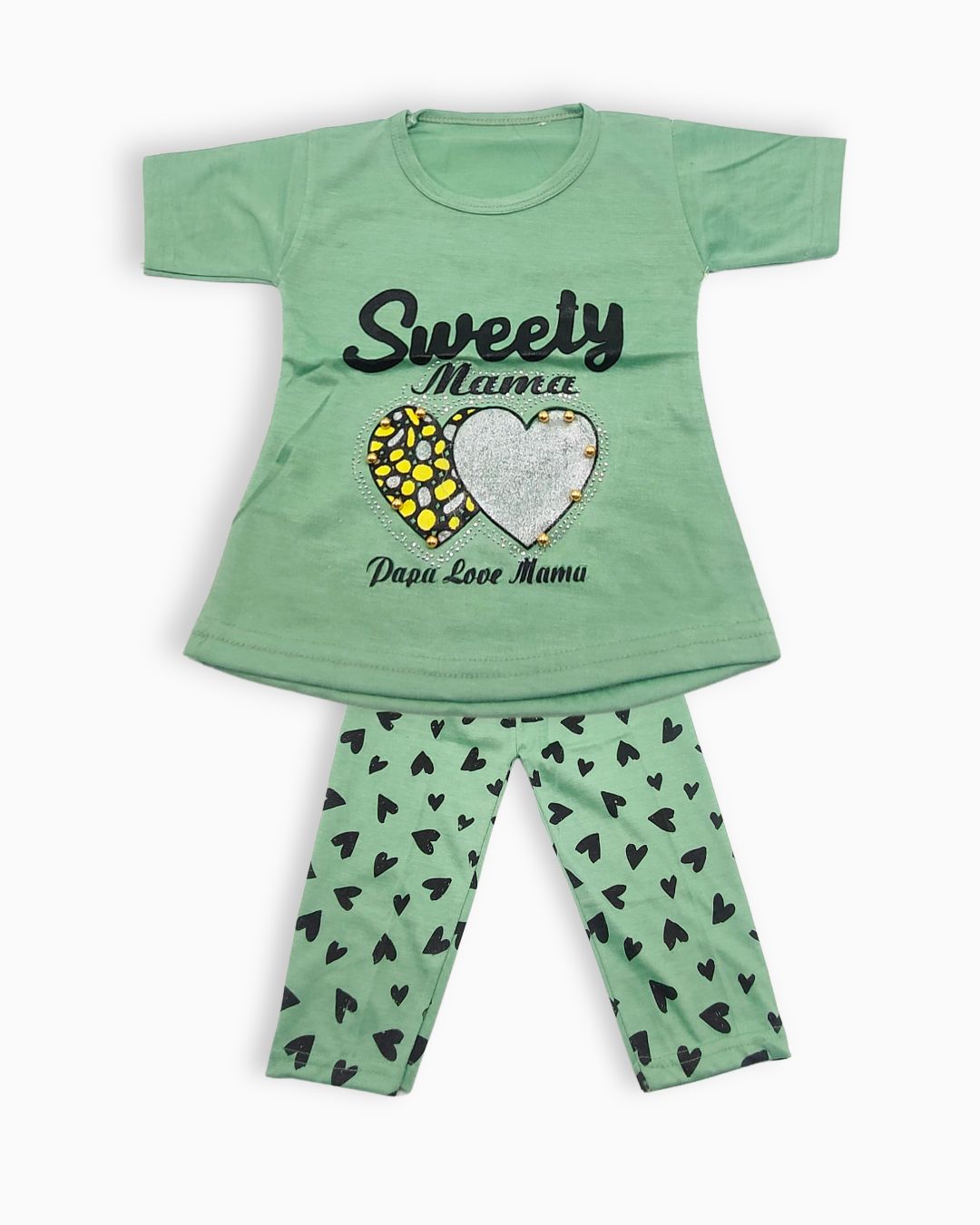 Baby Girl T-Shirt & Printed Trouser Set-Green