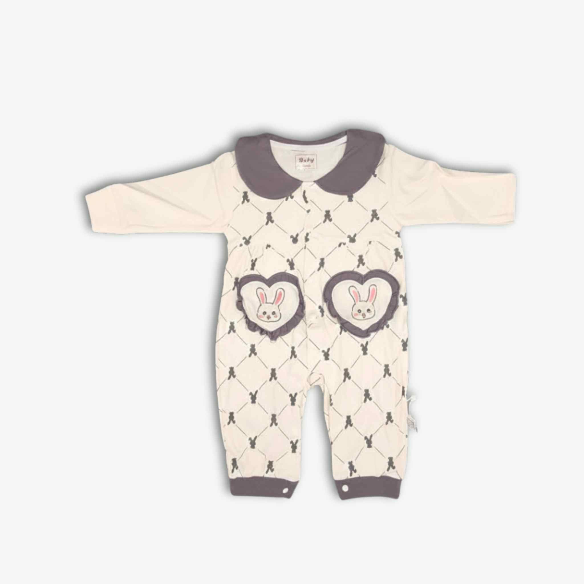 Romper Suit Collared with Bunny Hearts - Winter - Grey