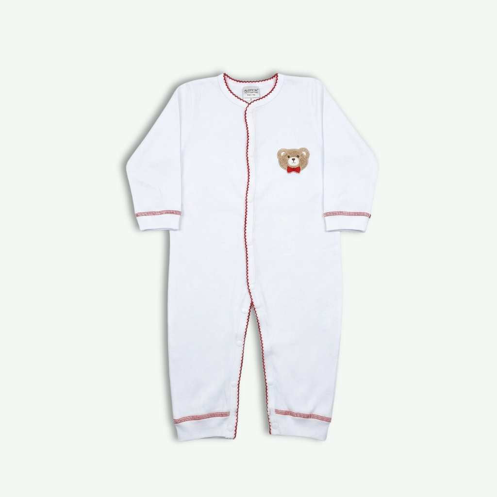 Romper Suit - Elegant White Self Print - White Red