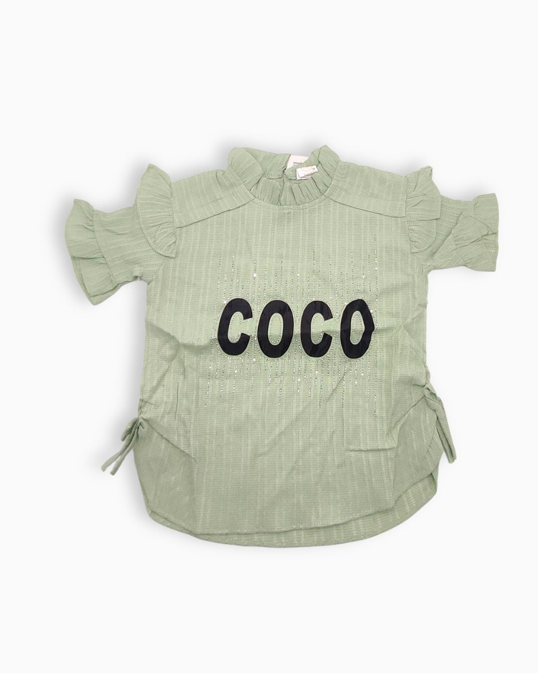 2-Piece Baby Girl Ruffle Top and Rhinestone Jeans Suit-Green