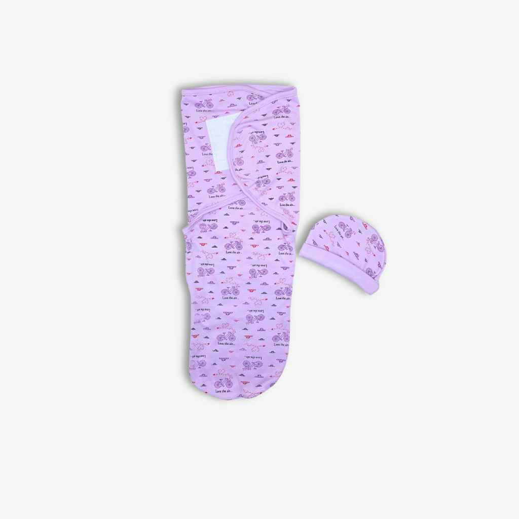 Newborn Baby Swaddle Wrap with Matching Cap - Purple
