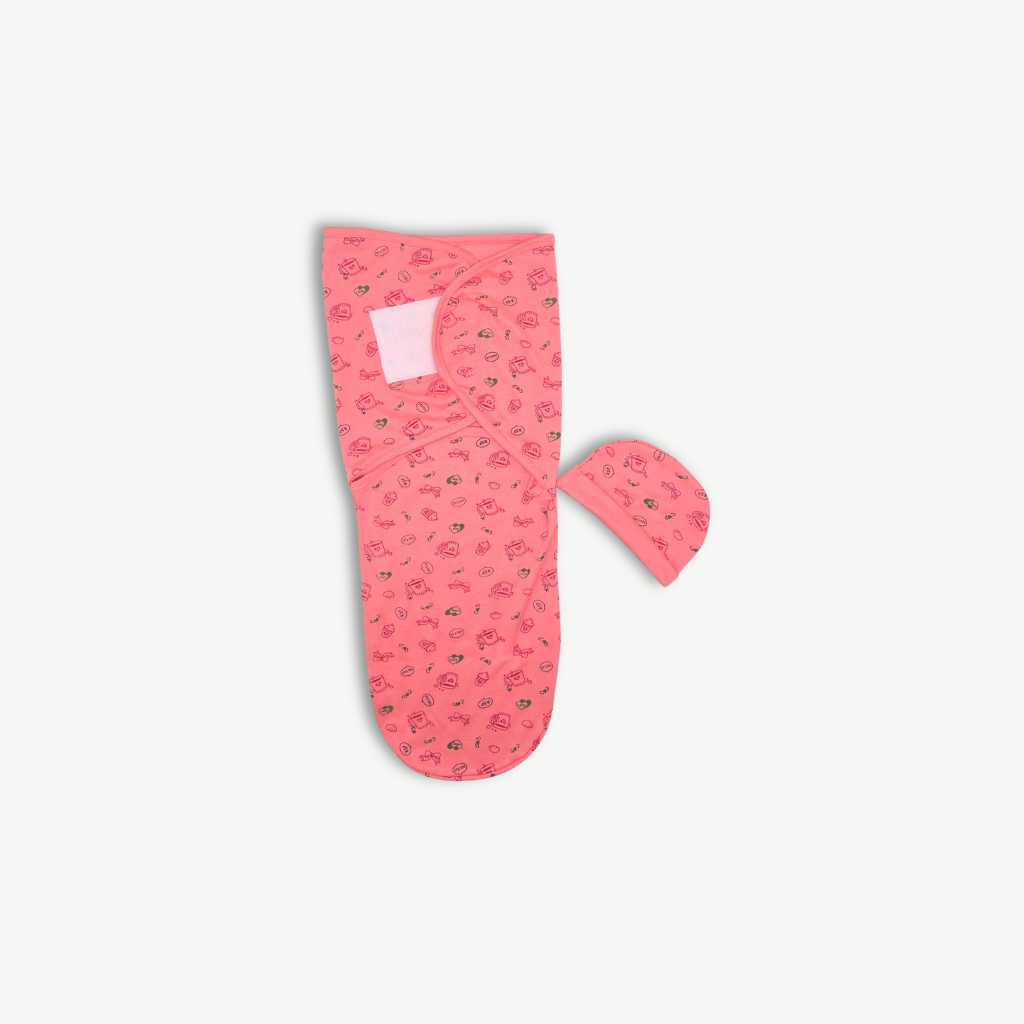 Newborn Baby Swaddle Wrap with Matching Cap - Pink
