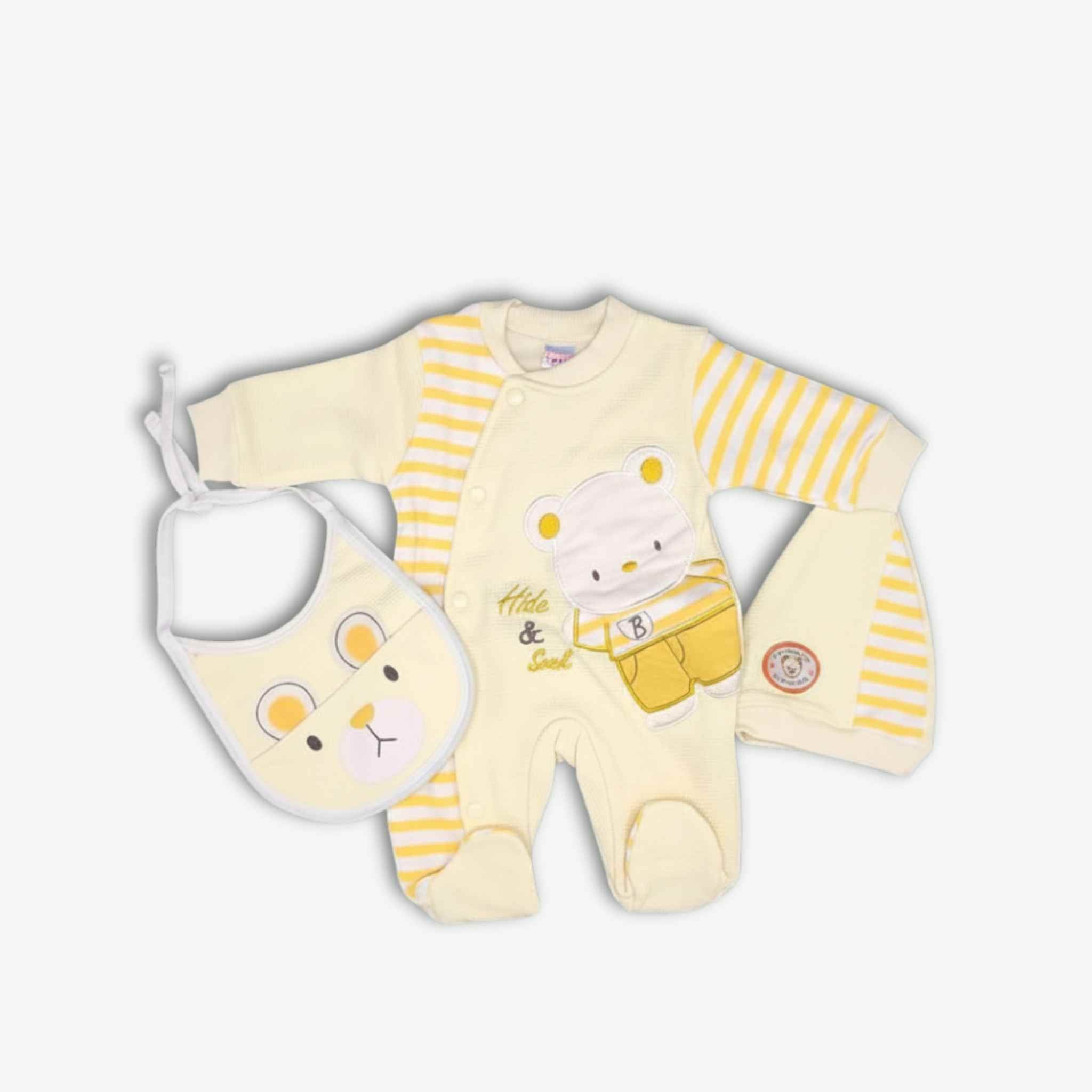 Romper Suit Winter Set With Foot - 3pcs-Yellow