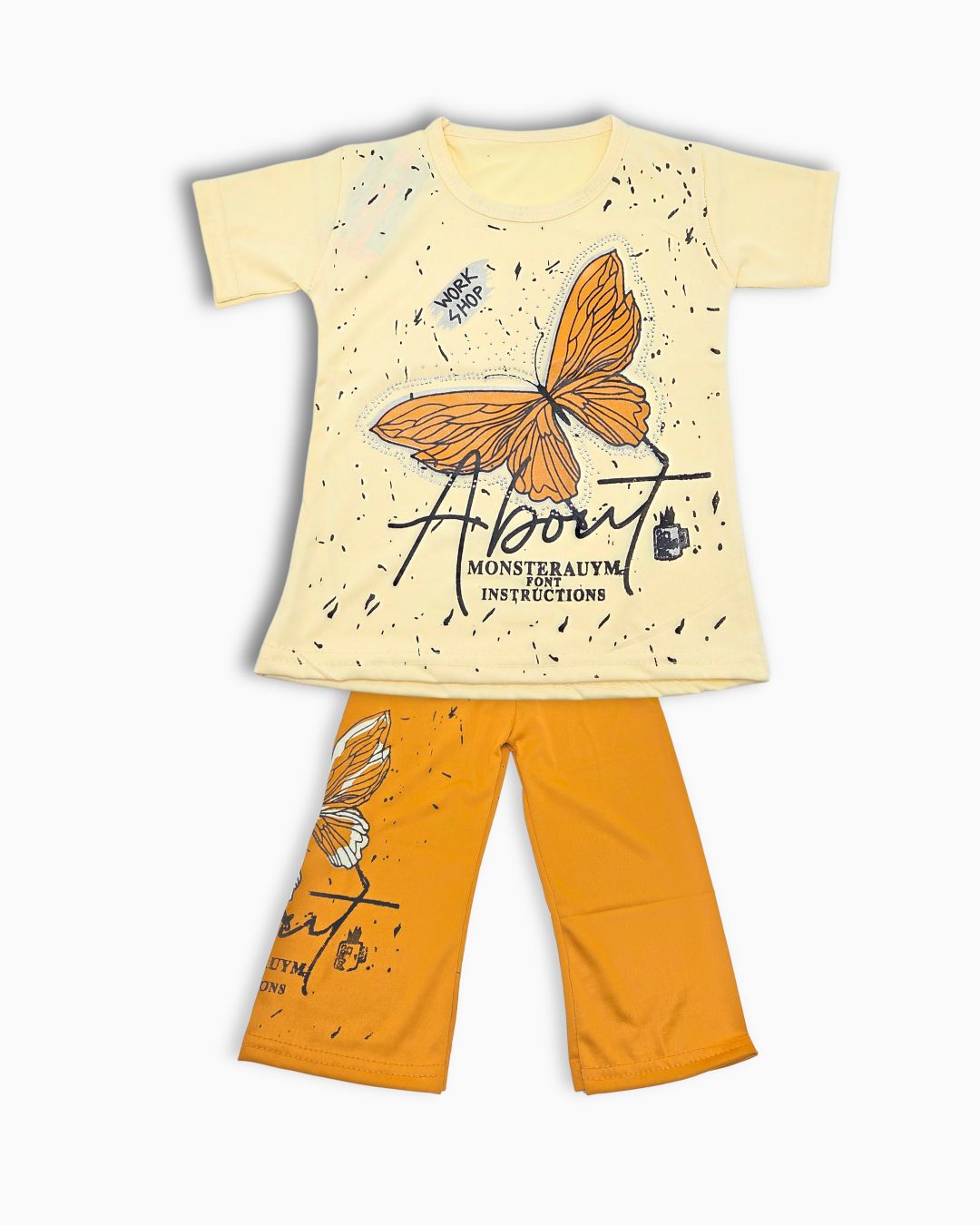 Girls Artistic Butterfly Outfit Set - Yellow