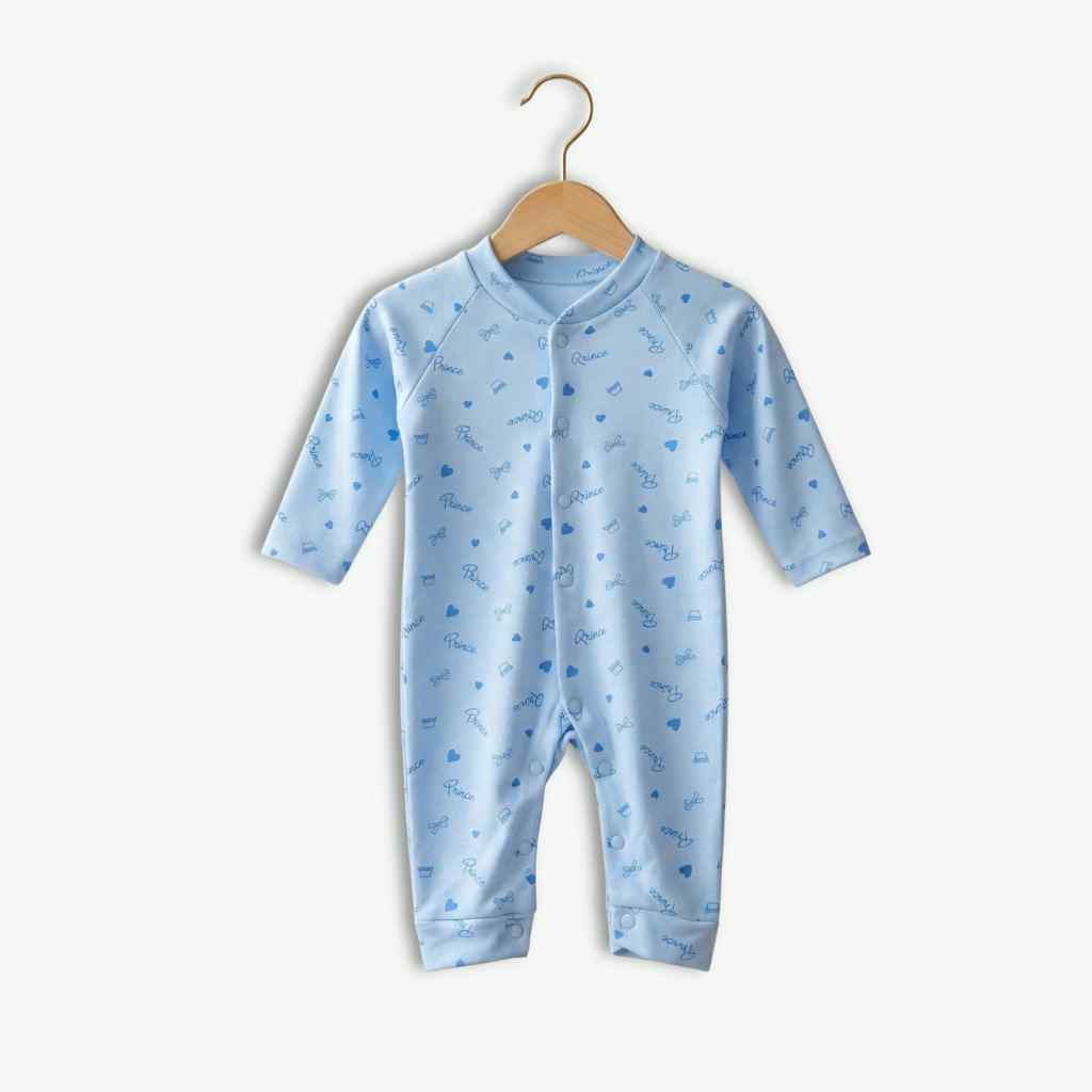 Baby Boy Printed Cotton Romper - Light Blue