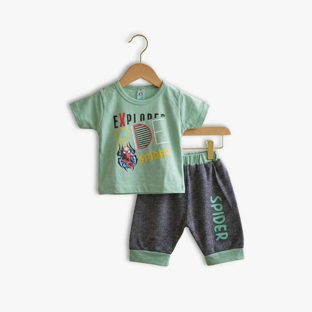 Baby Boys Spider Theme 2-Piece Set – Mint Green
