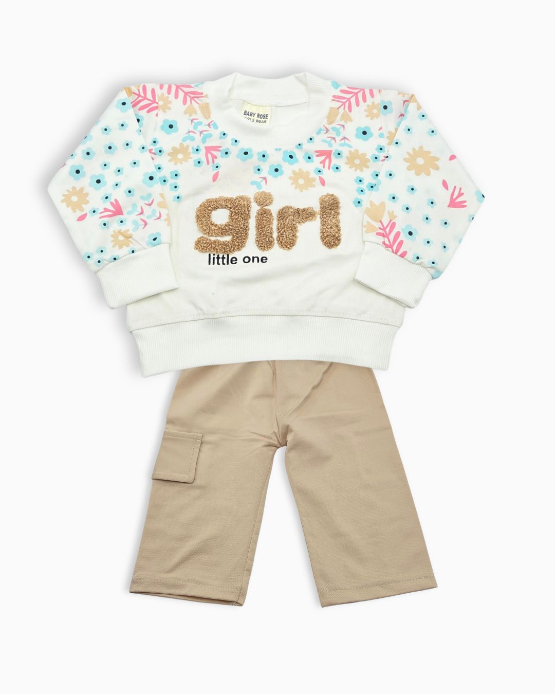 Baby Girl Floral Charm Sweatshirt Set - Light Brown