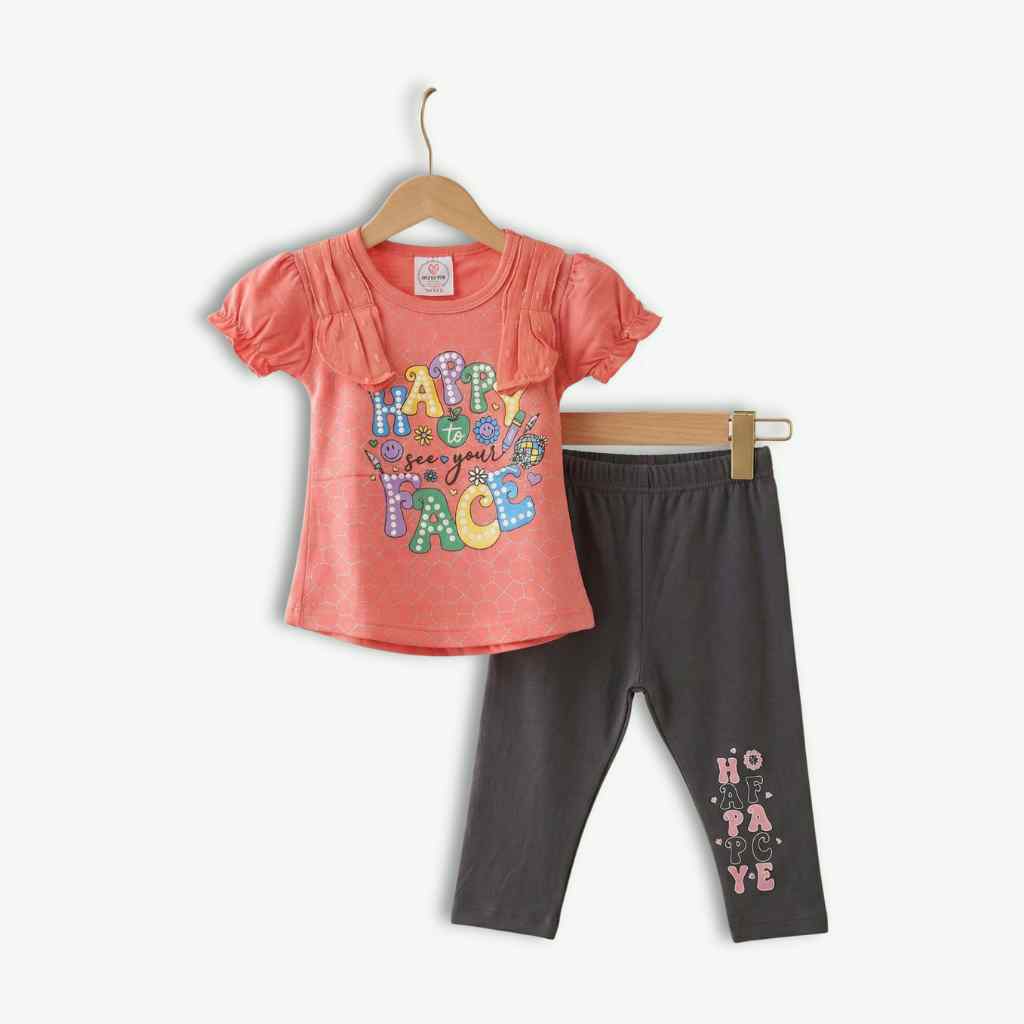 Baby Girls Happy Vibes Casual Wear Set - Peach