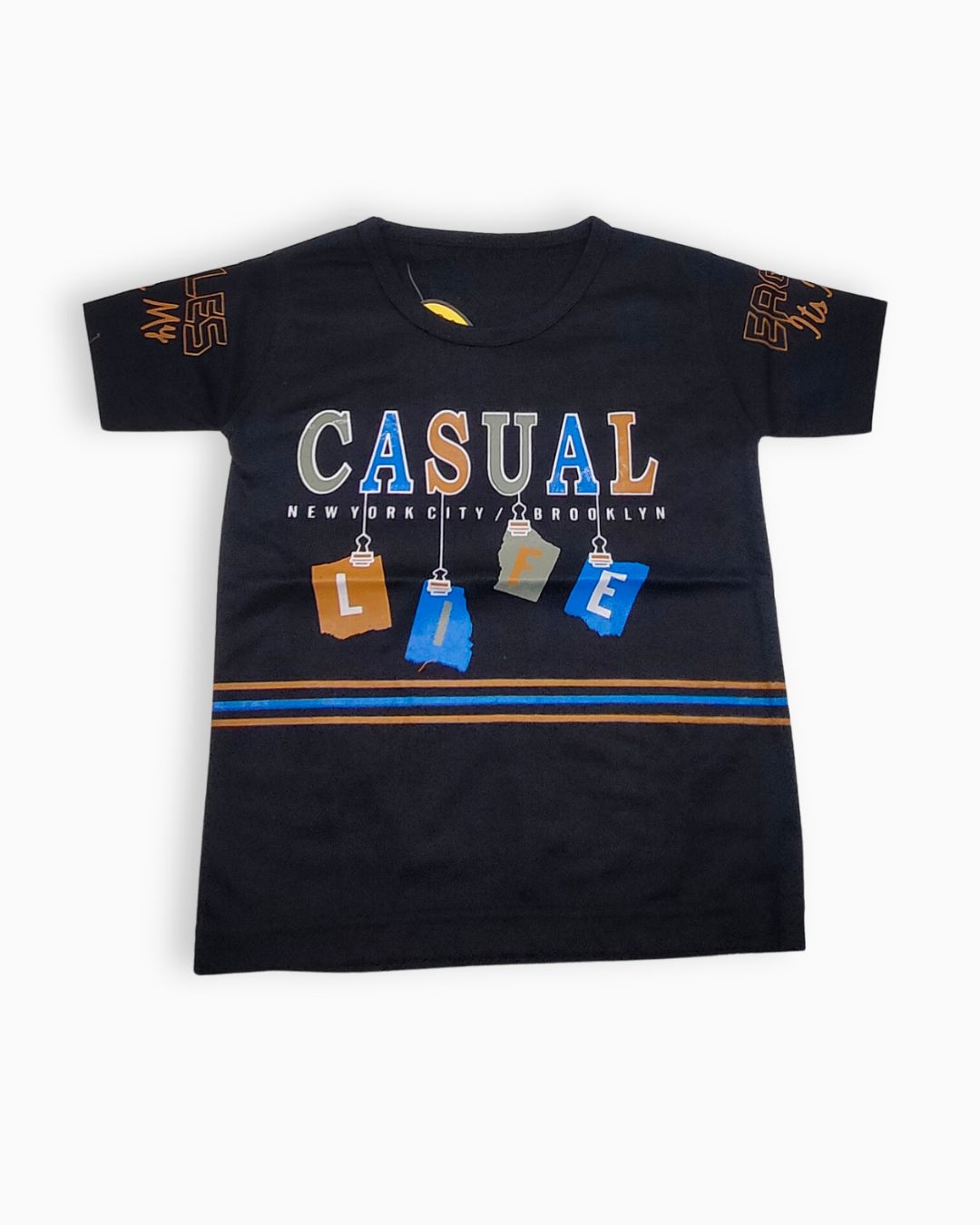 Boys Casual Life T-Shirt & Shorts Set - Black-Mustard