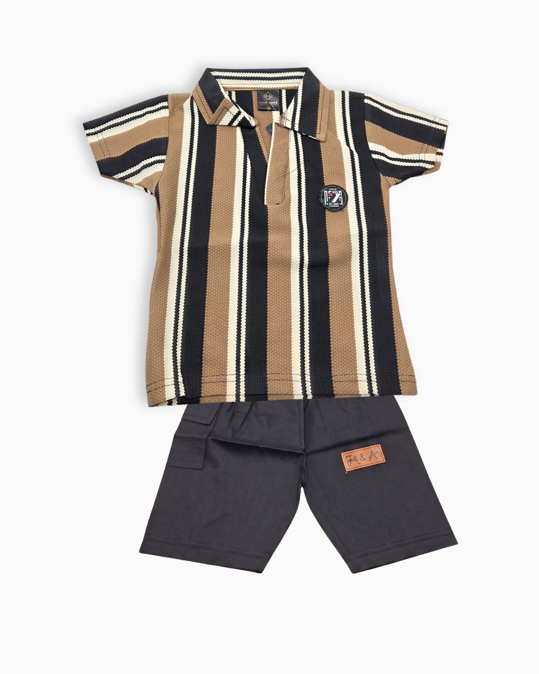 Boys Stripe Outfit Set - Light Brown