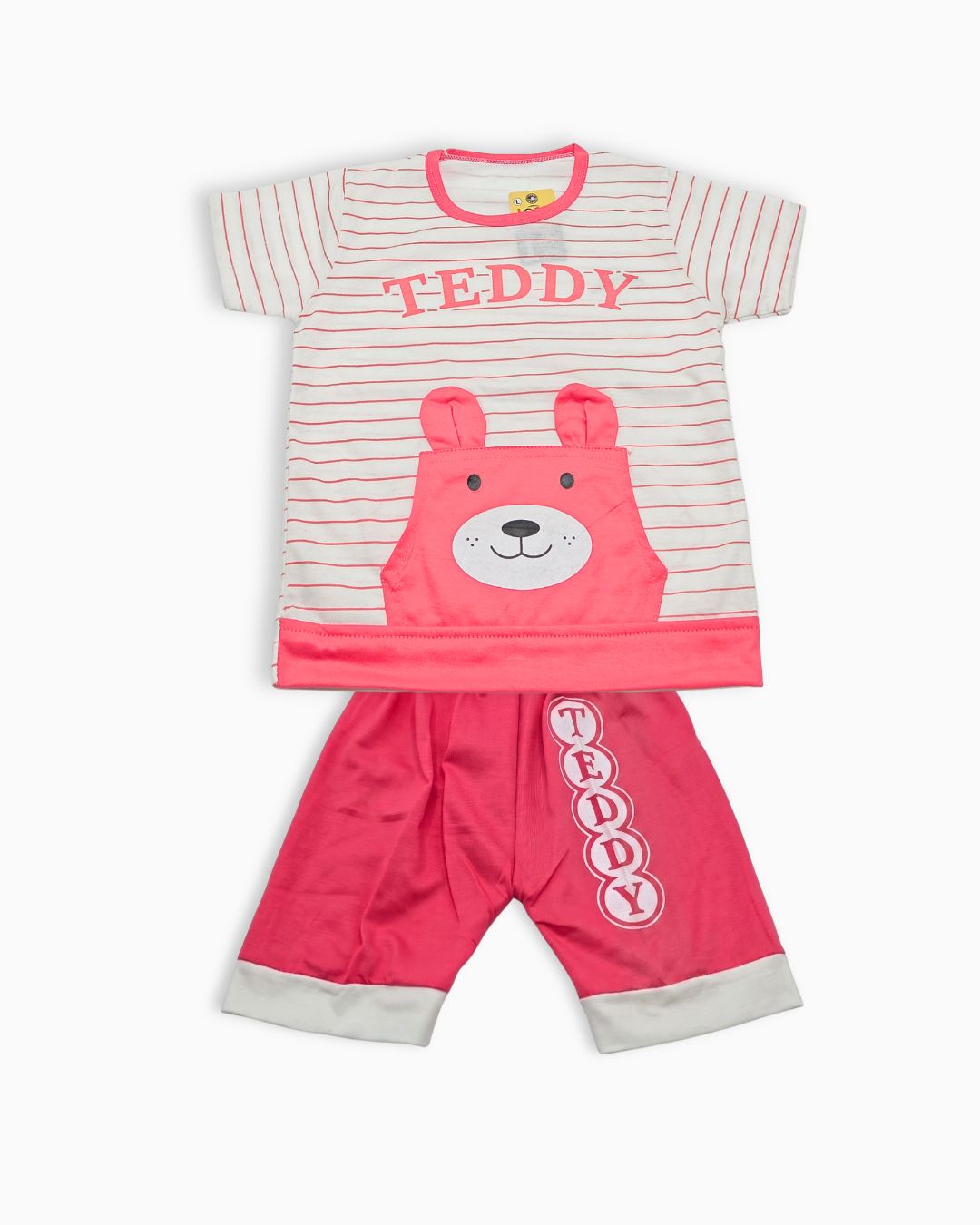 Boys Teddy Striped T-Shirt and Shorts Set - Pink