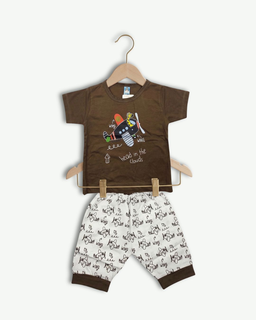 Boys T Shirt & Short Set -Airplane Theme -Brown