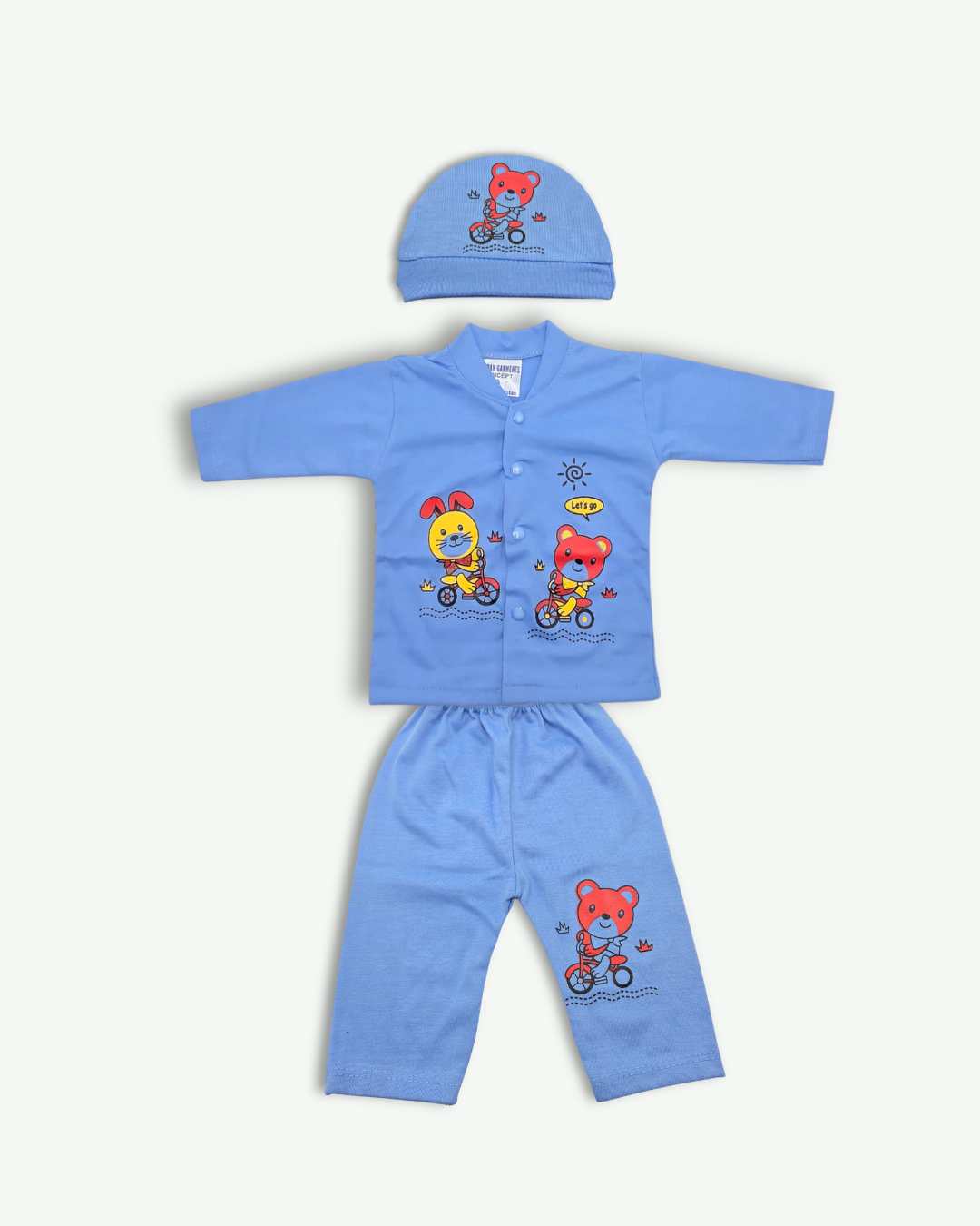 Cute Bear Adventure Baby Suit 3pcs -Blue
