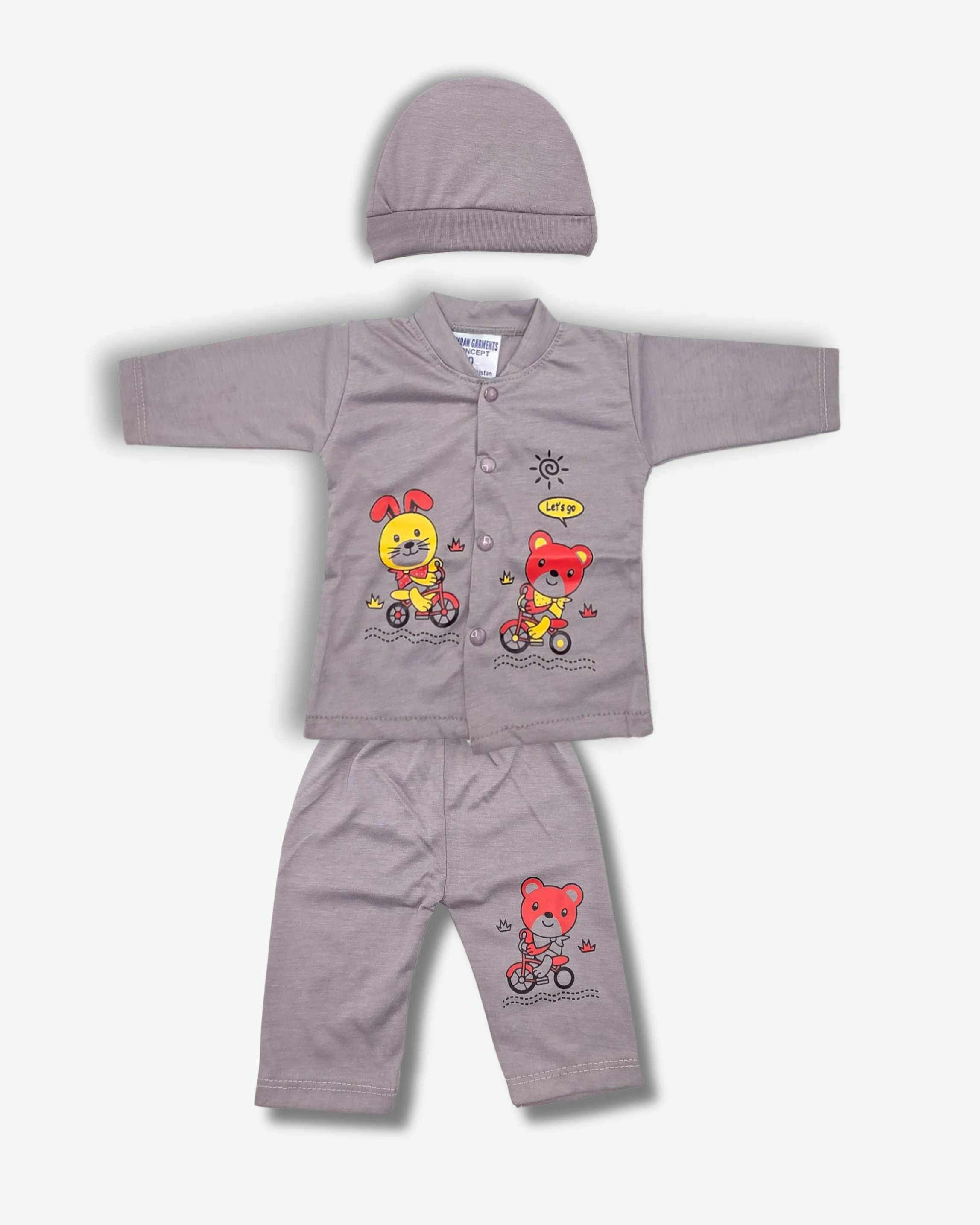 Cute Bear Adventure Baby Suit 3pcs -Gray