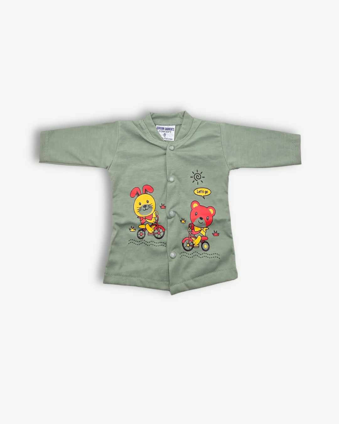 Cute Bear Adventure Baby Suit 3pcs -Green