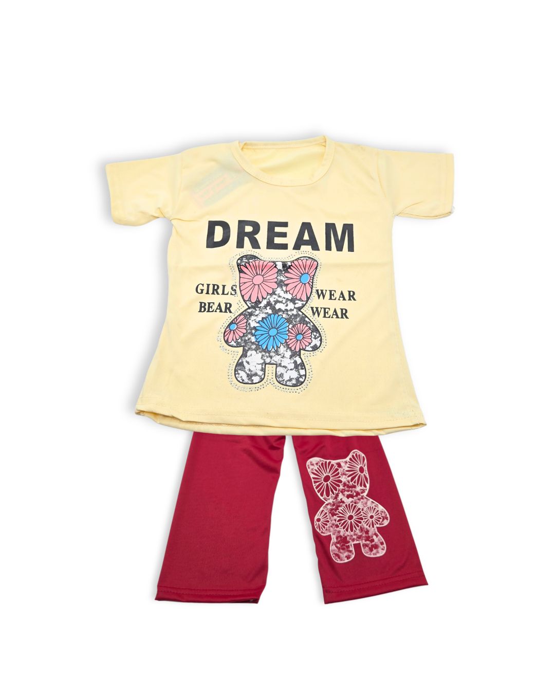 Girls Dreamy Bear Two Piece Outfit - Red