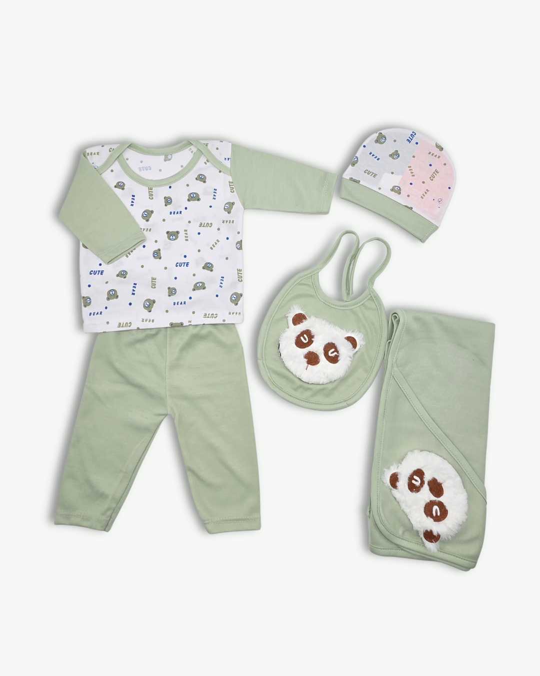 Fluffy Bear Style New Born Set-5Pcs-Light Green