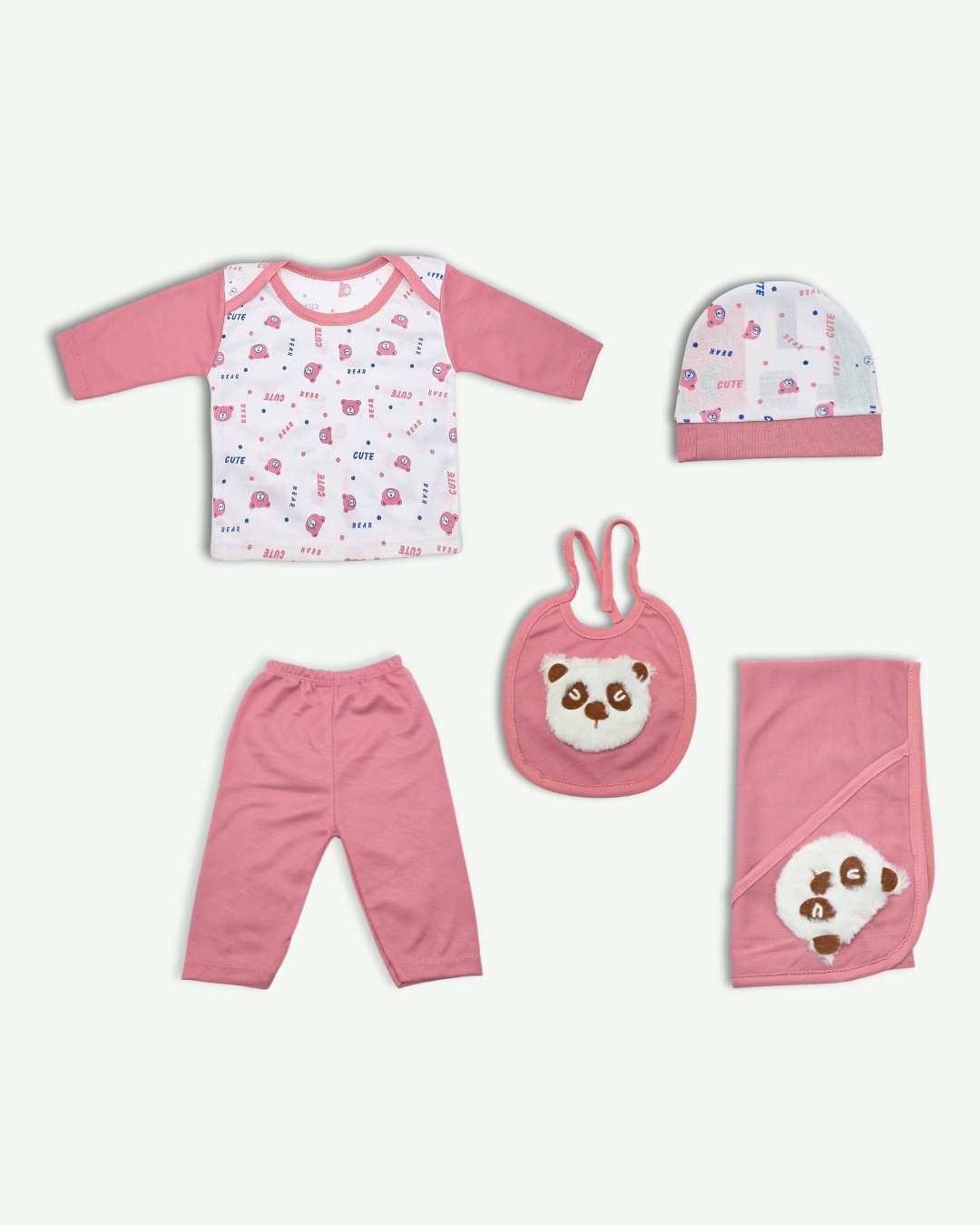 Fluffy Bear Style New Born Set-5Pcs-Light Pink