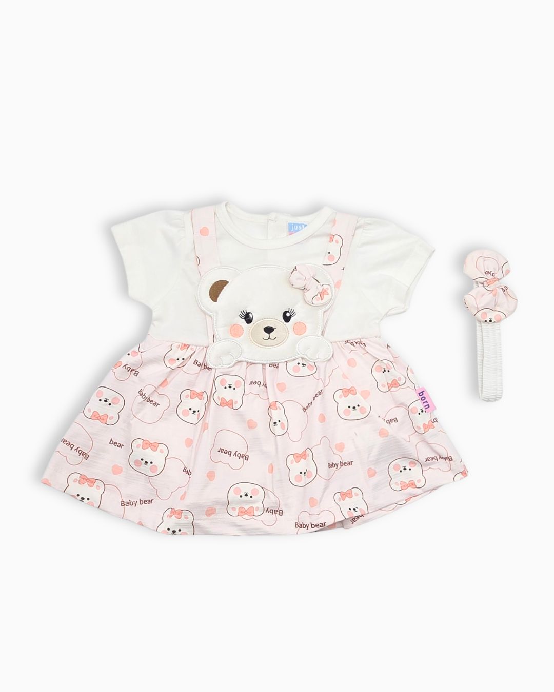 Frock Style Onesies with Headband -Pink