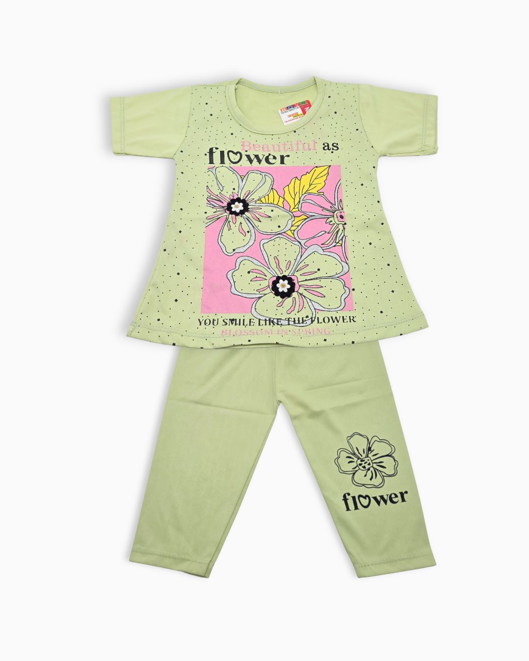 Girls Blossom Top and Trouser Set - Green