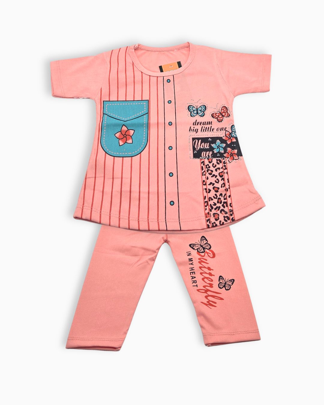 Girls Butterfly Print 2-Piece Summer Set-Pink