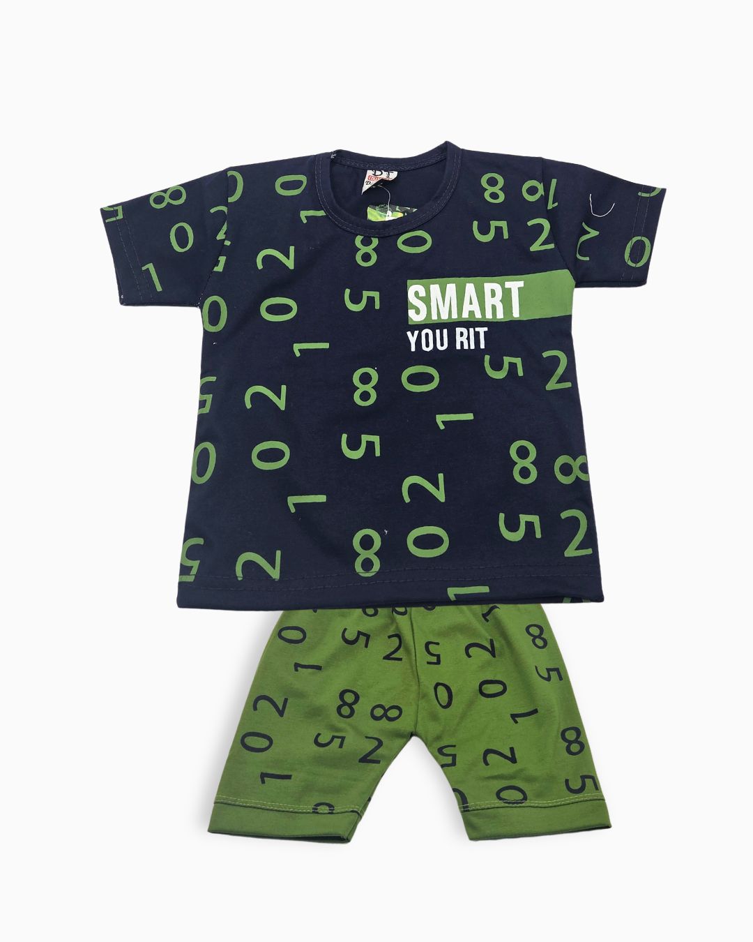 Half Sleeve Summer Suit for Kids-Blue-Green