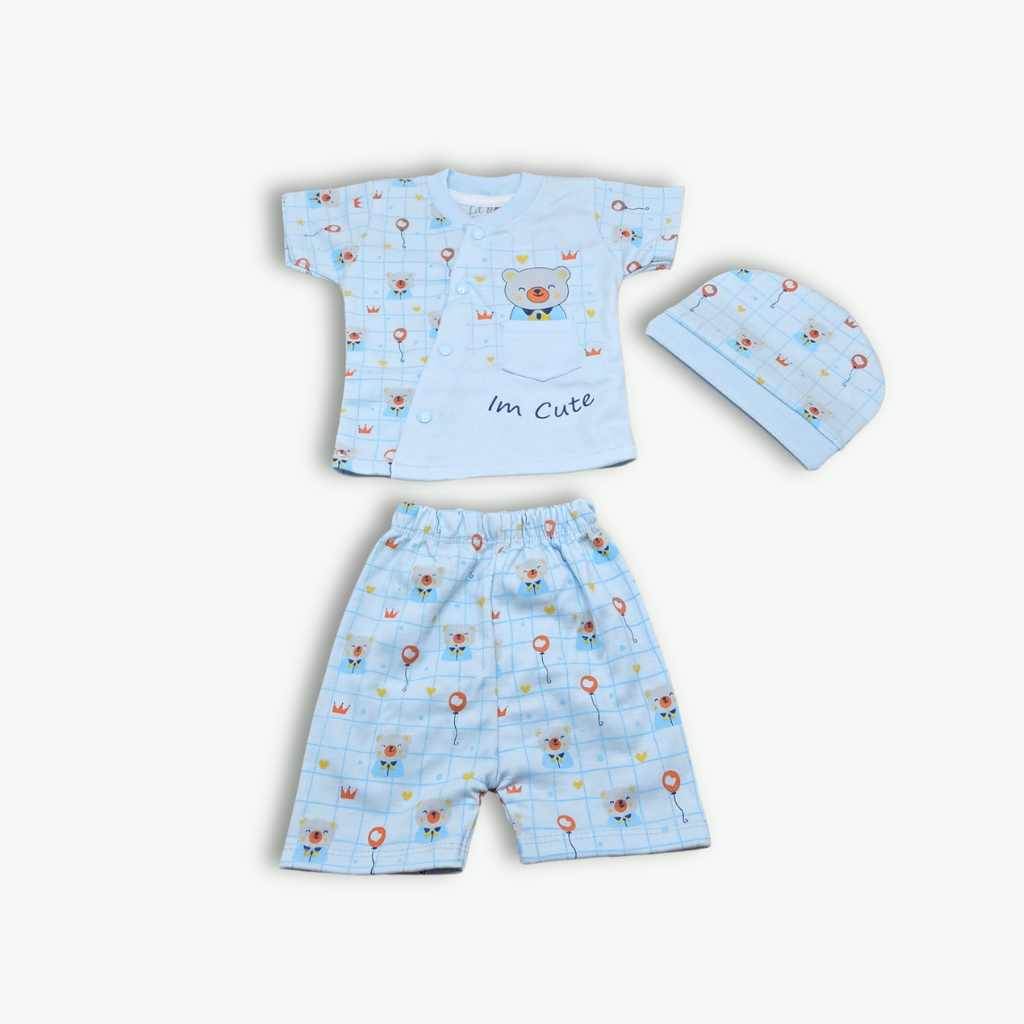 I m Cute Teddy 3-Piece Baby Set- Blue