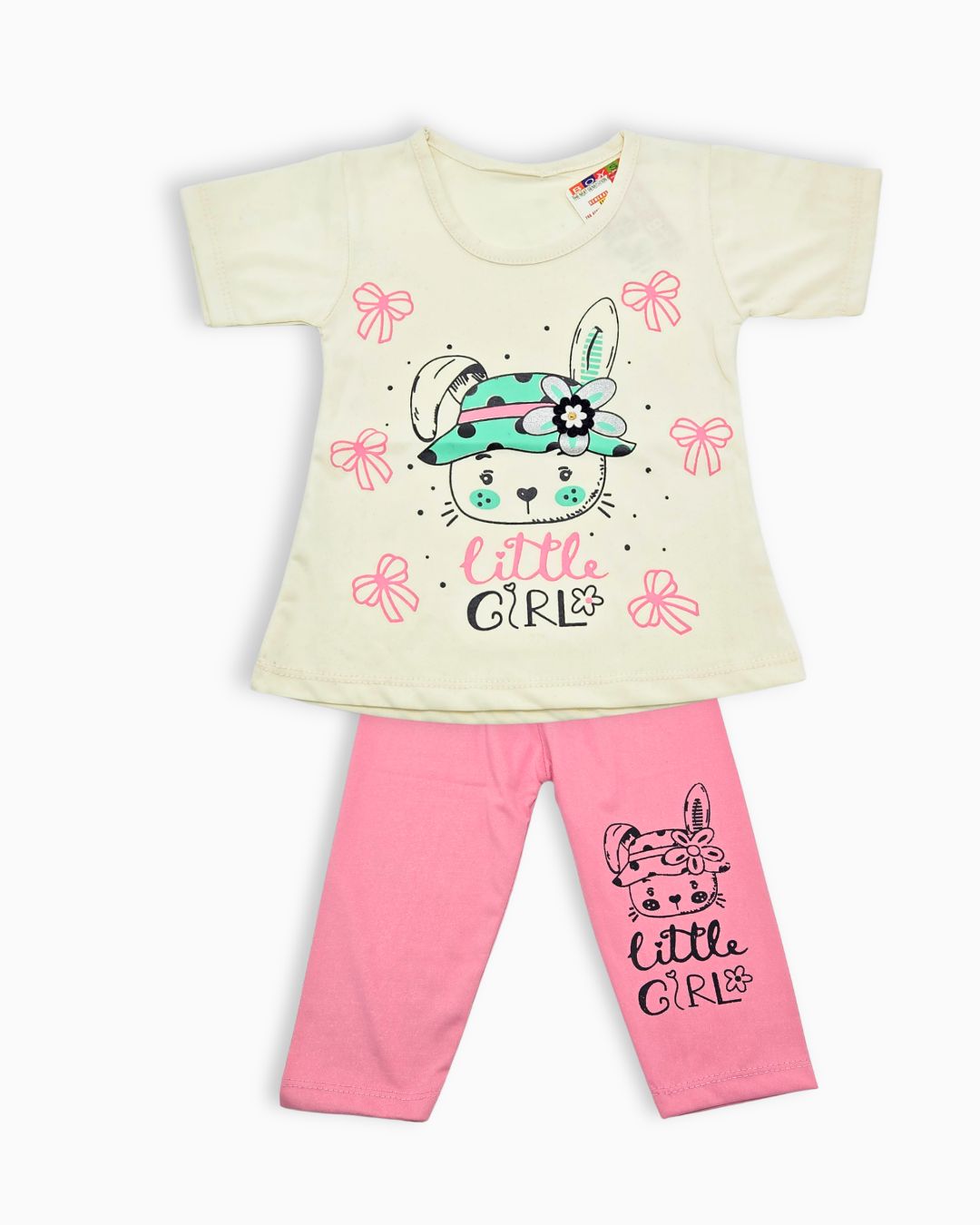 Little Girl Bunny Print T-Shirt & Leggings Set - Pink