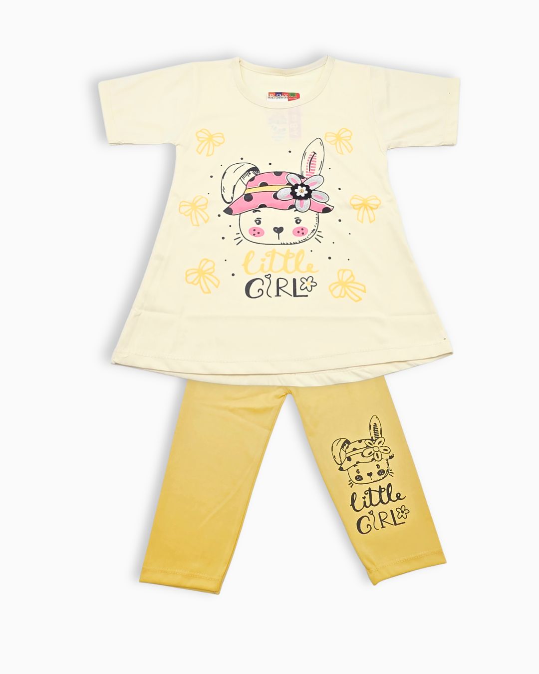 Little Girl Bunny Print T-Shirt & Leggings Set - Yellow