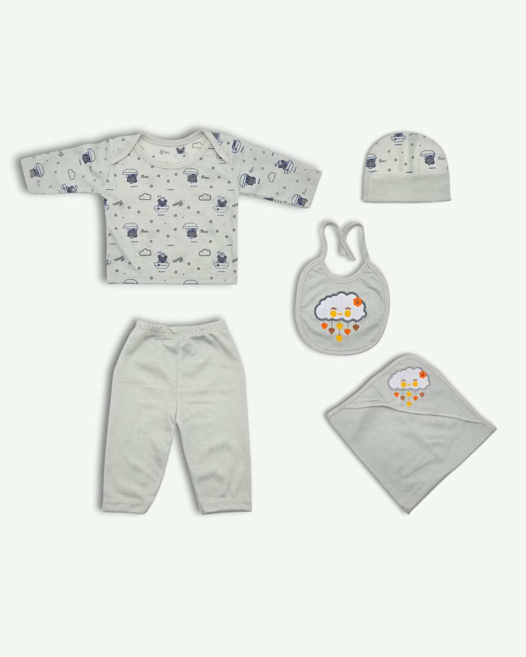 Newborn Baby Set 5Pcs-Light Gray