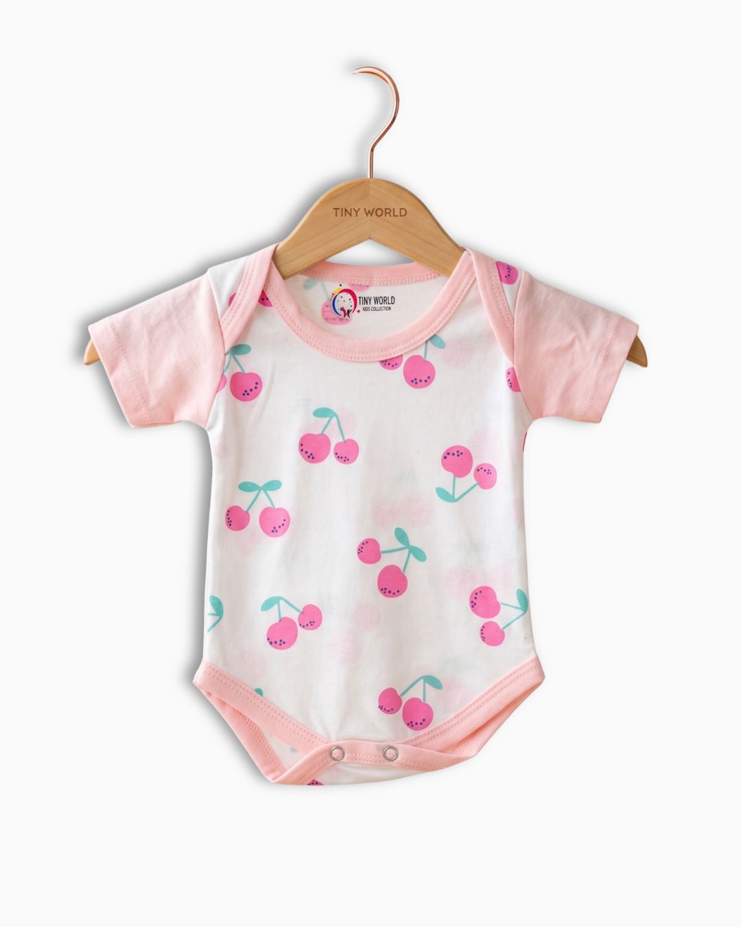 Pink cherry Print Short Sleeve Cotton Bodysuit