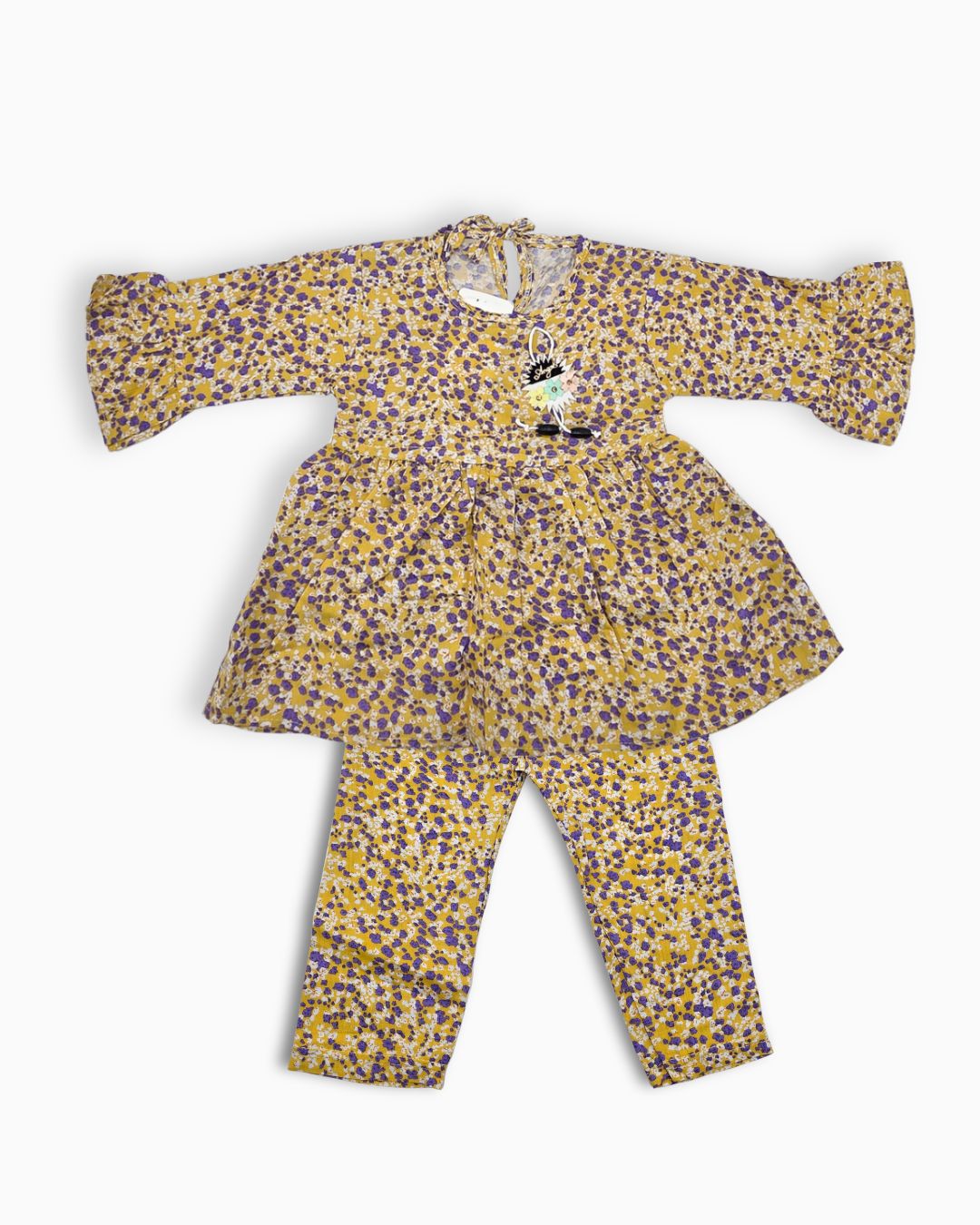 Princess Linen Frock Wildflower Printed Theme 2Pcs Set