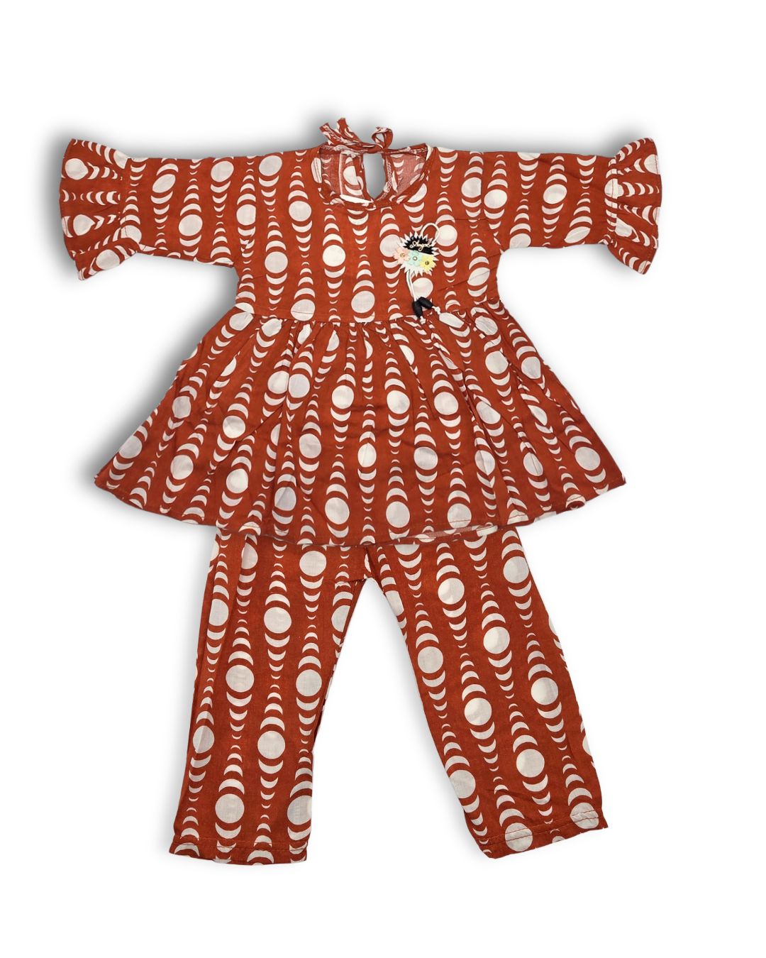 Girls Rust Phase Peplum Linen Frock & Trouser Set