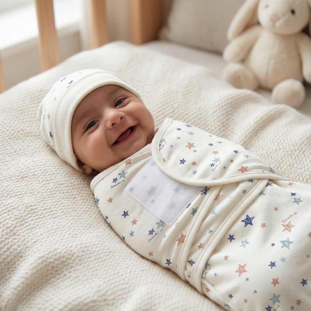 Newborn Baby Swaddle Wrap with Matching Cap - Soft Yellow