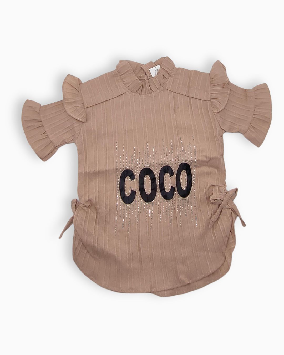 2-Piece Baby Girl  Ruffle Top and Rhinestone Jeans Suit-Brown