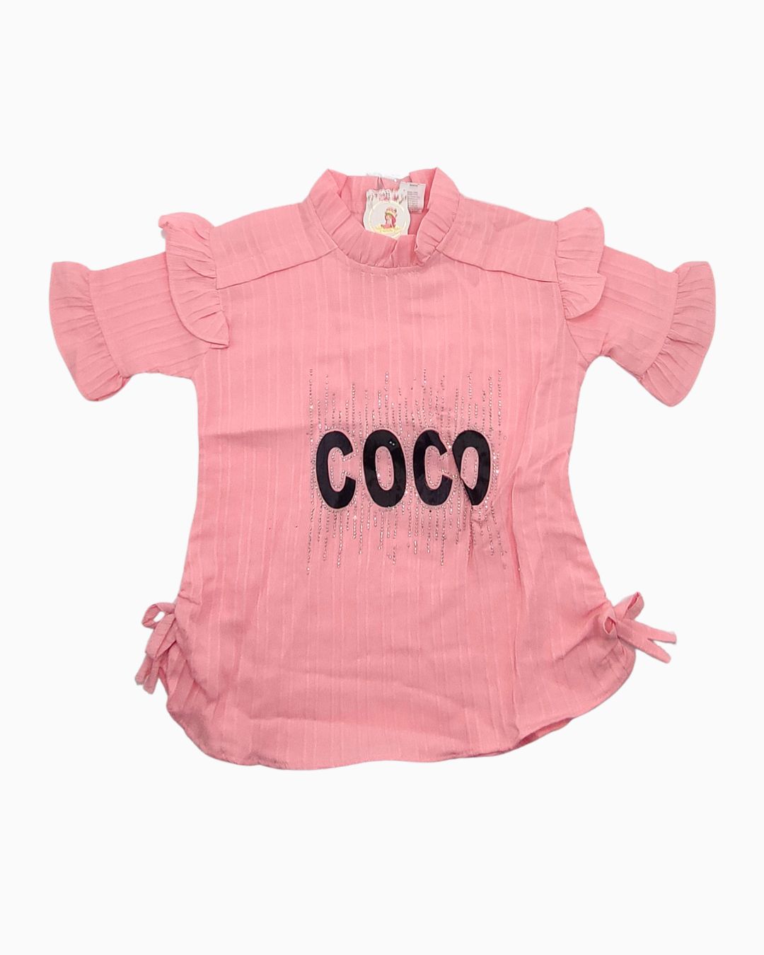 2-Piece Baby Girl  Ruffle Top and Rhinestone Jeans Suit-Pink