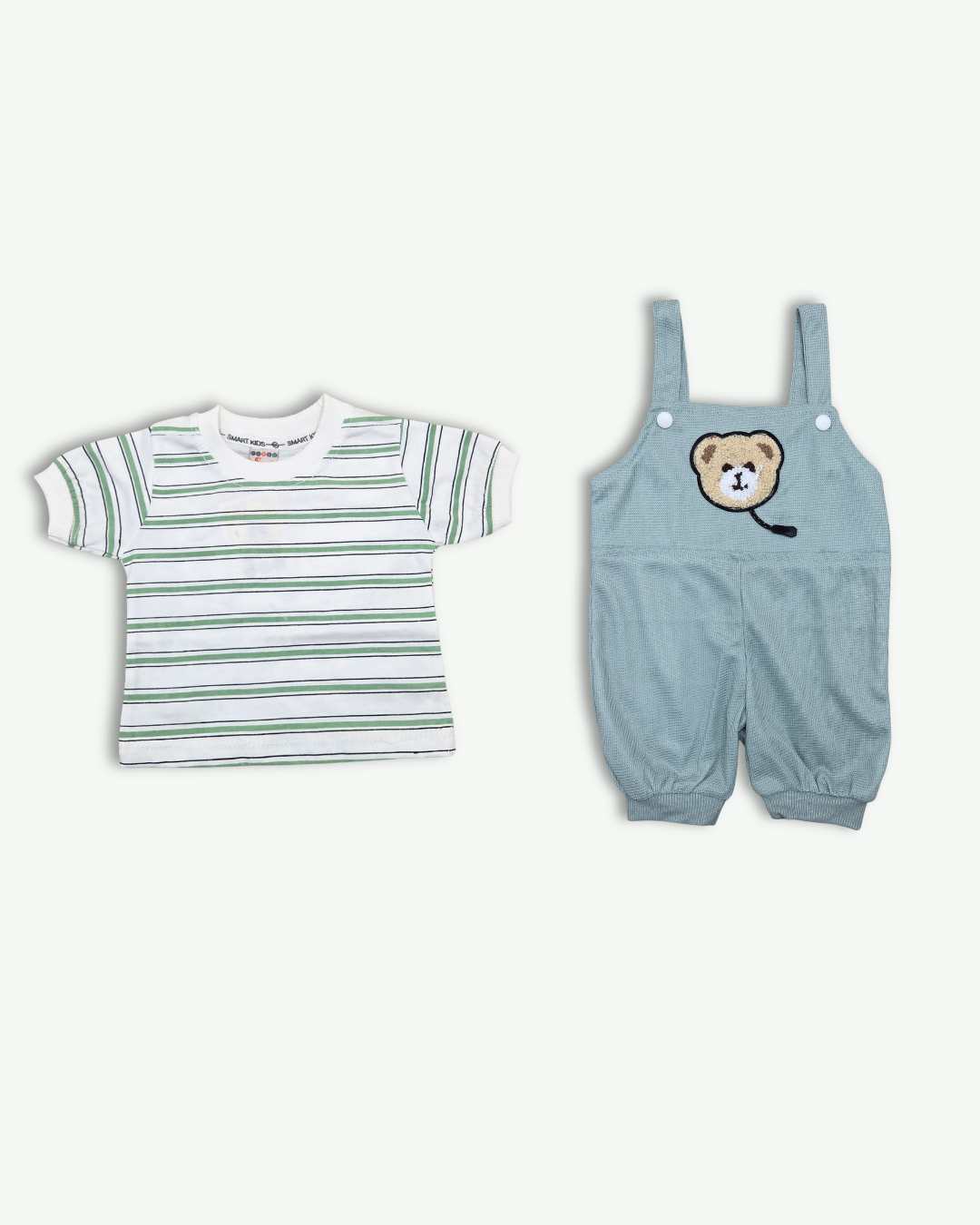 2-Piece Summer Romper Set with T-Shirt - Mint Green & White