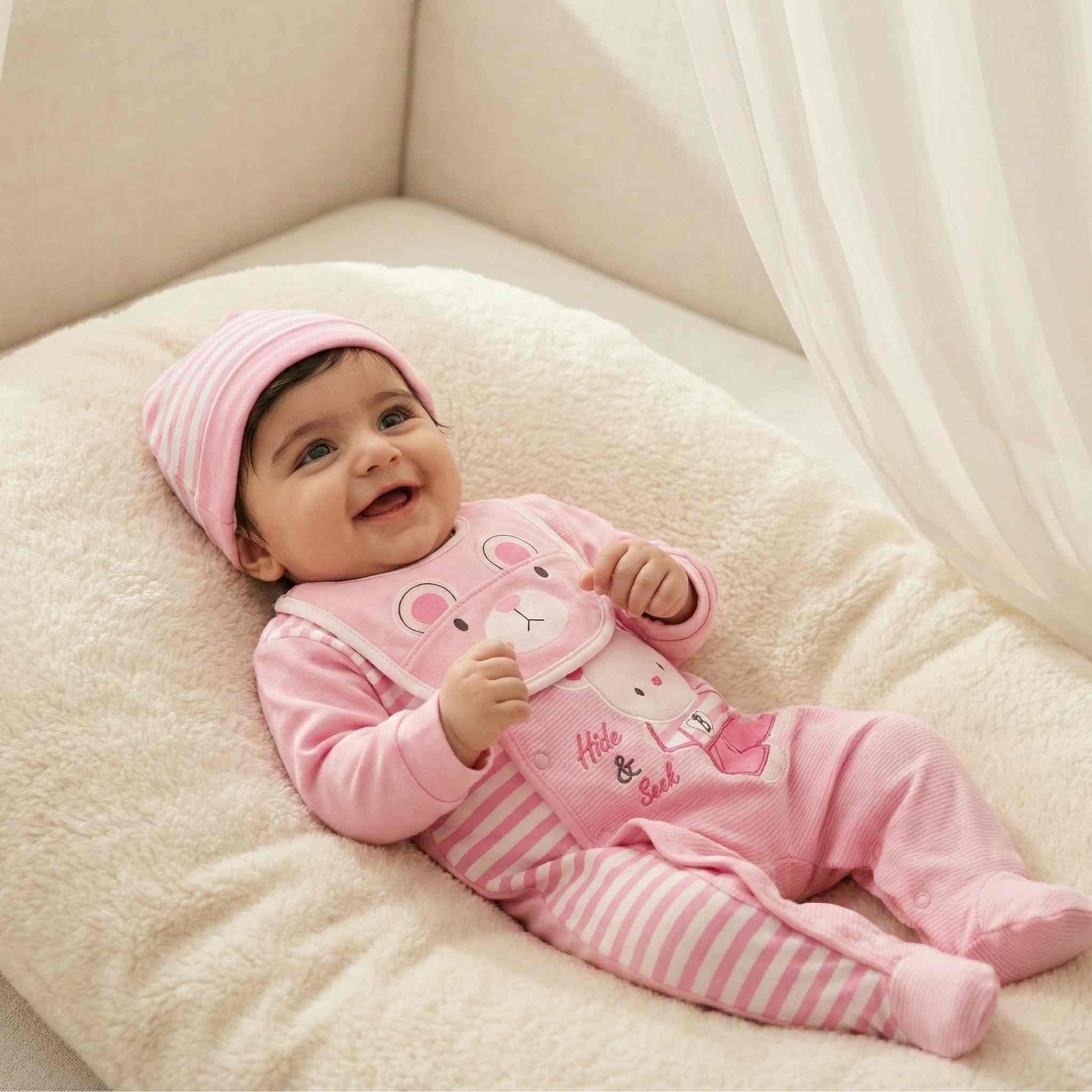 Romper Suit Winter Set With Foot - 3pcs-Pink