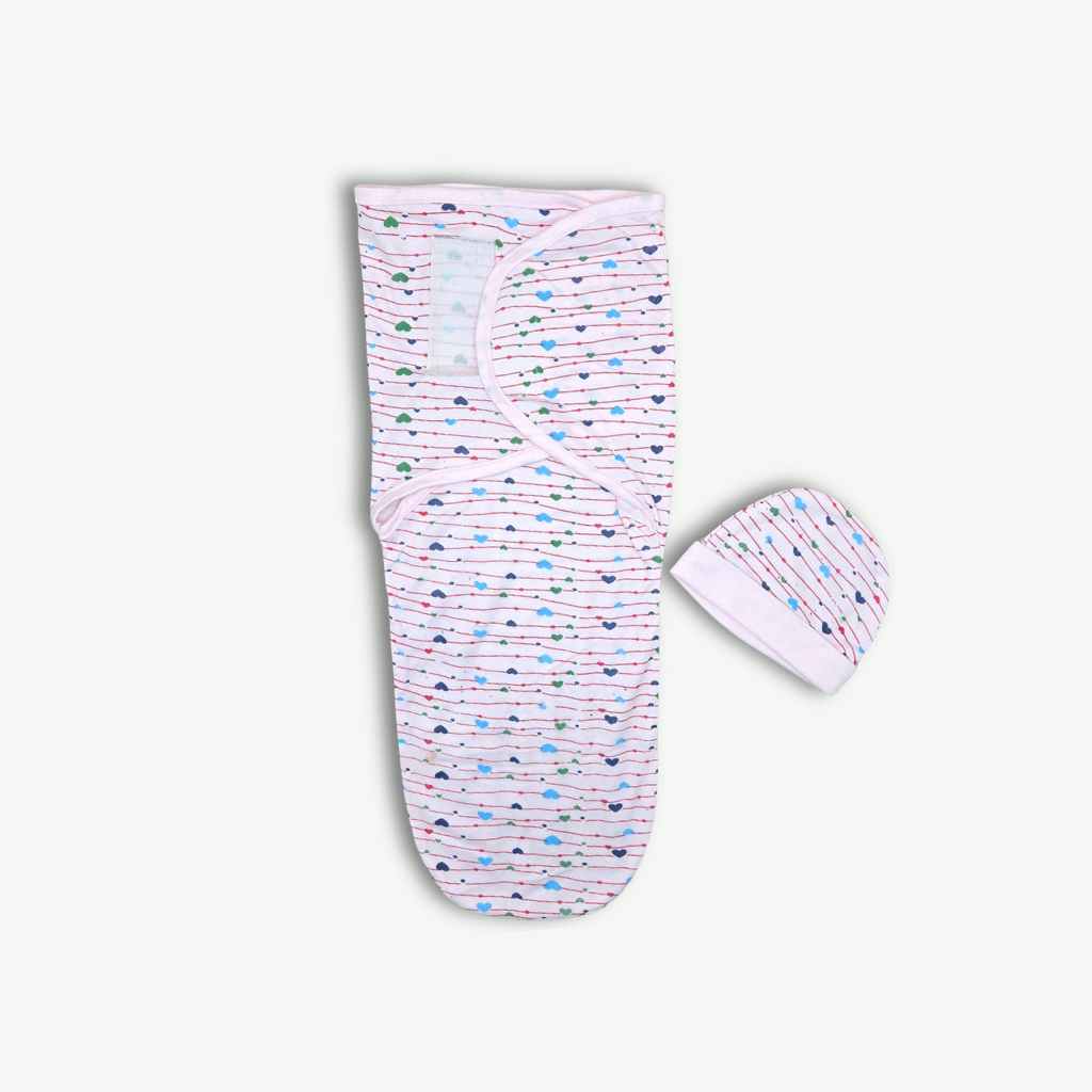 Newborn Baby Swaddle Wrap with Matching Cap - Light Pink