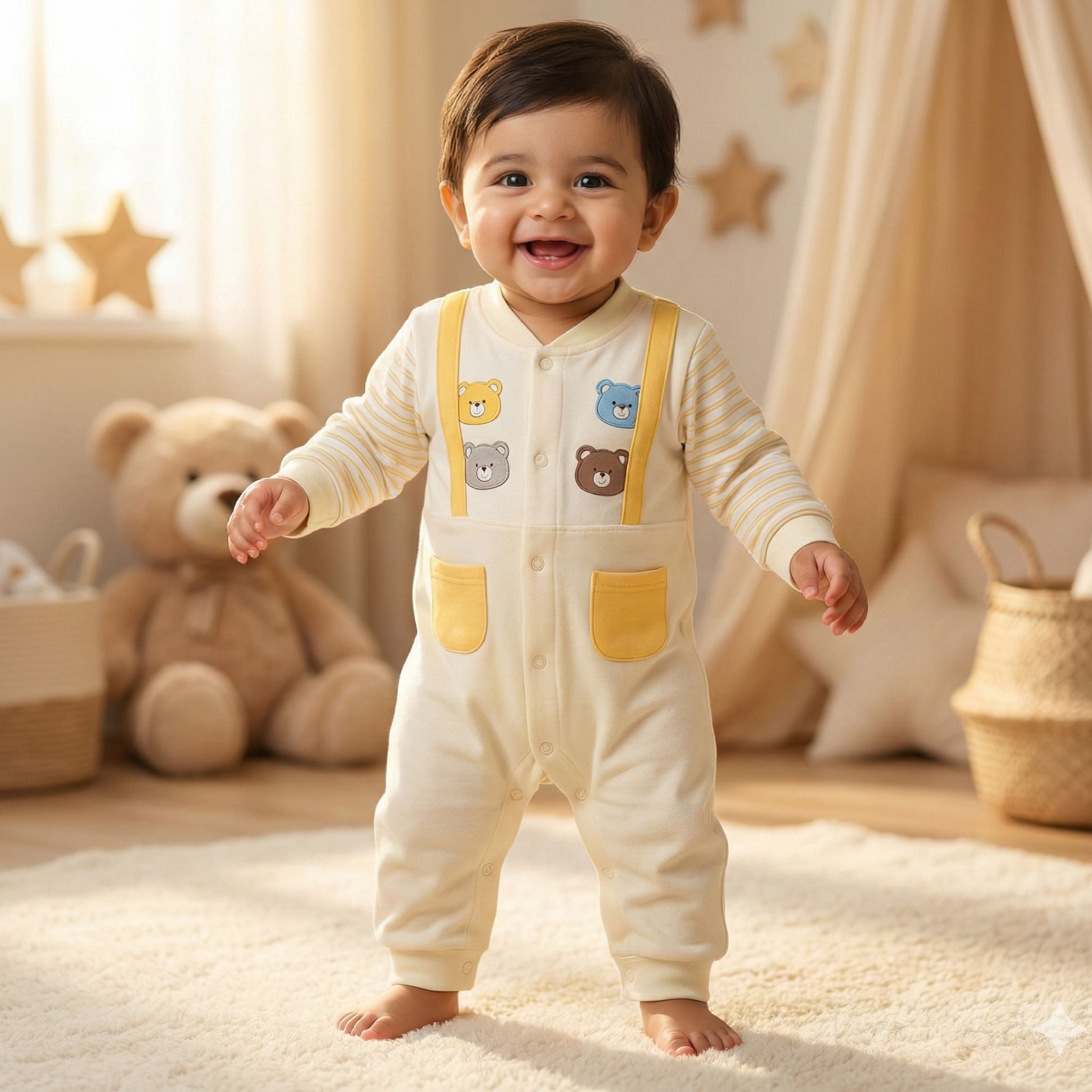 Romper Suit - Premium with Printed Straps-Yellow