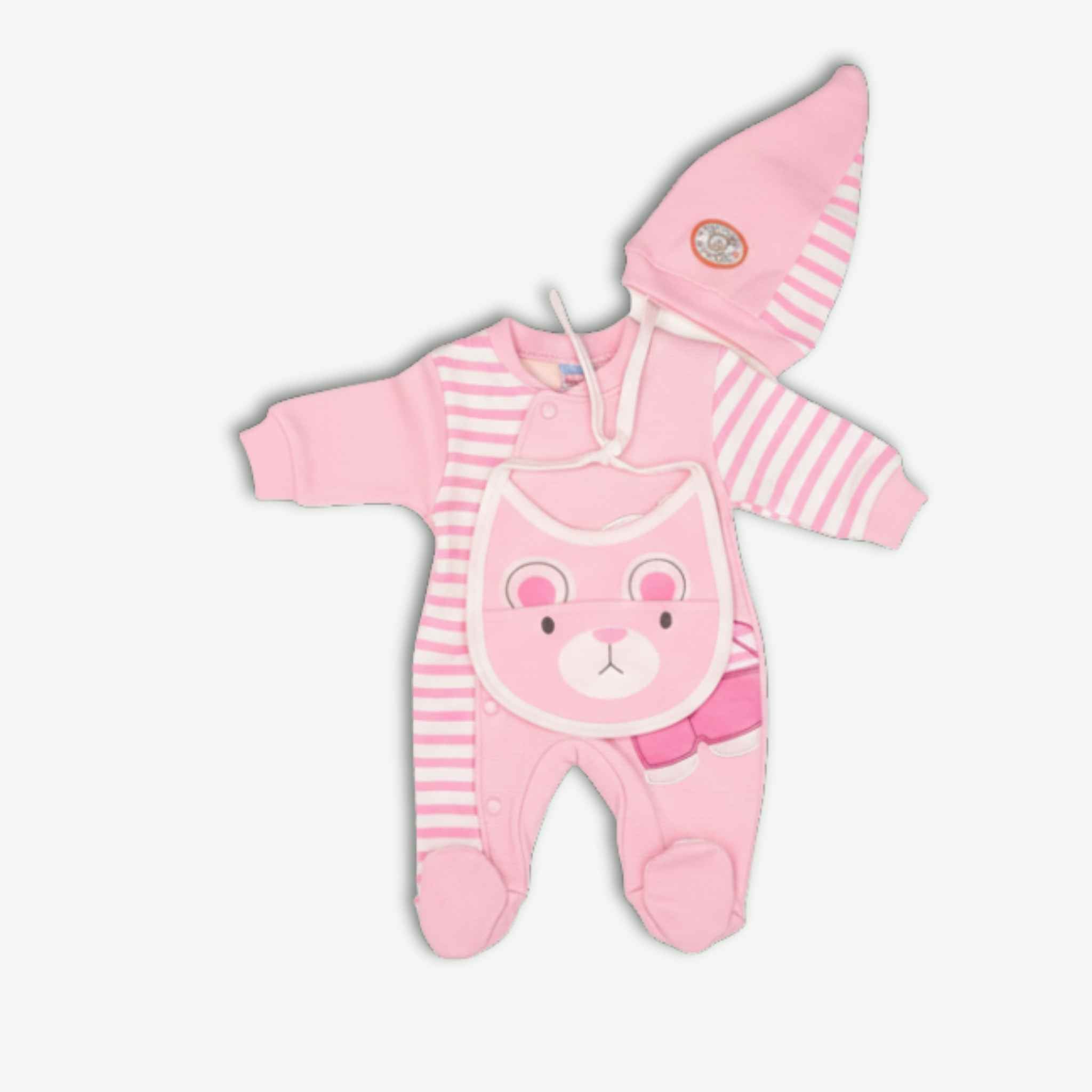 Romper Suit Winter Set With Foot - 3pcs-Pink