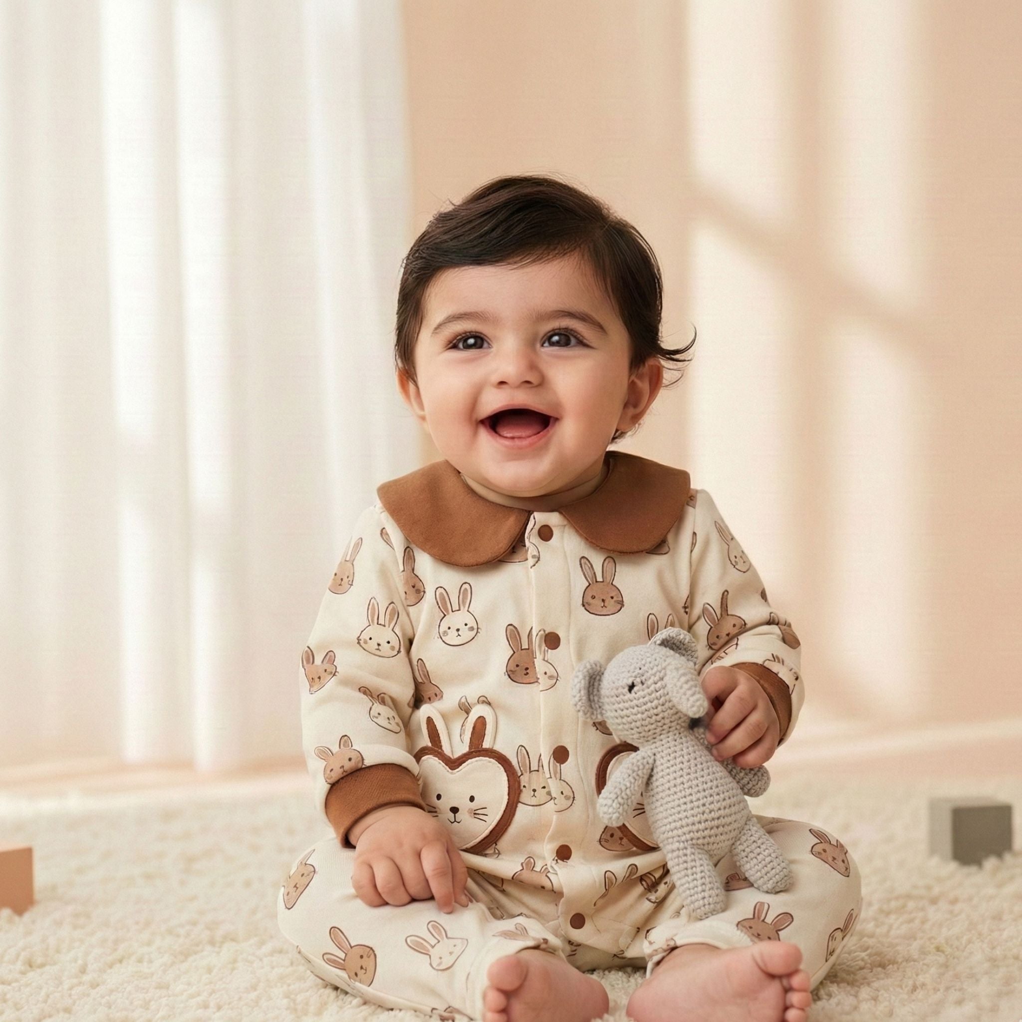 Romper Suit Collared with Bunny Hearts - Winter