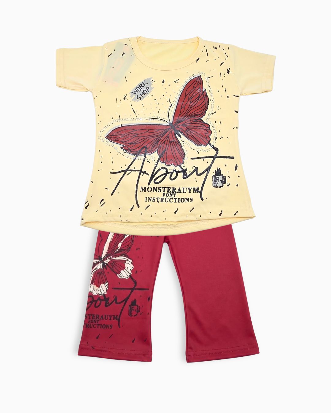 Girls Artistic Butterfly Outfit Set - Marron