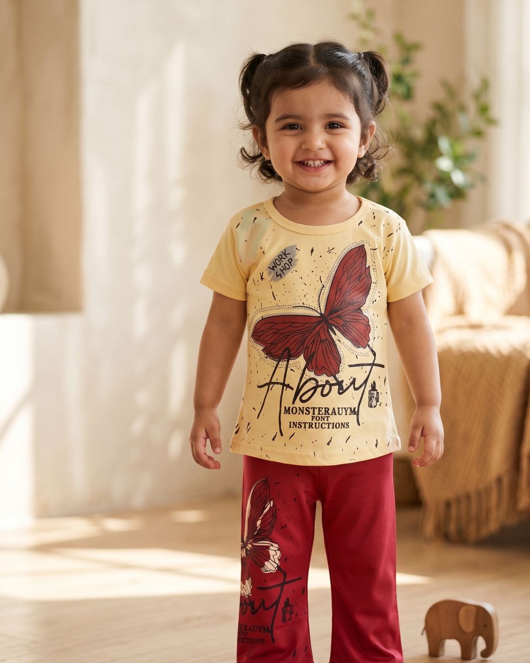 Girls Artistic Butterfly Outfit Set - Marron