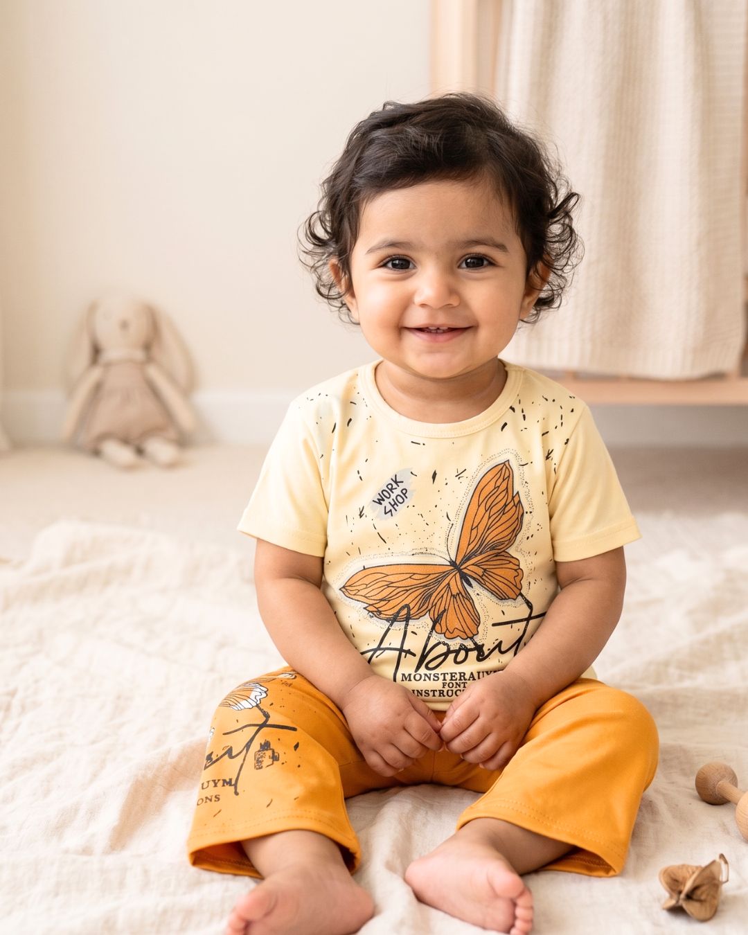 Girls Artistic Butterfly Outfit Set - Yellow