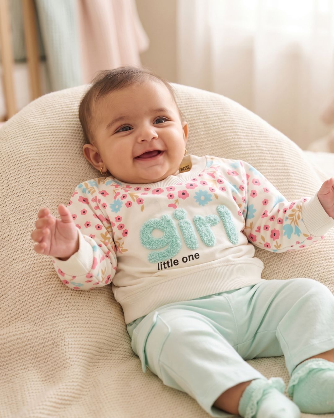 Baby Girl Floral Charm Sweatshirt Set - Light Blue