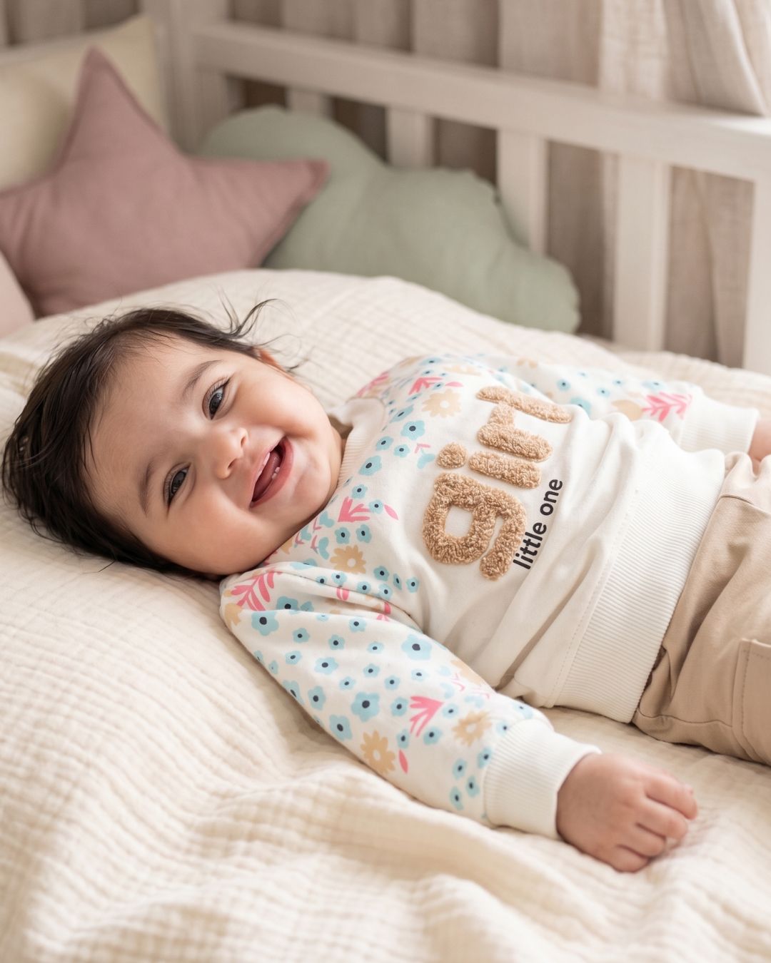 Baby Girl Floral Charm Sweatshirt Set - Light Brown