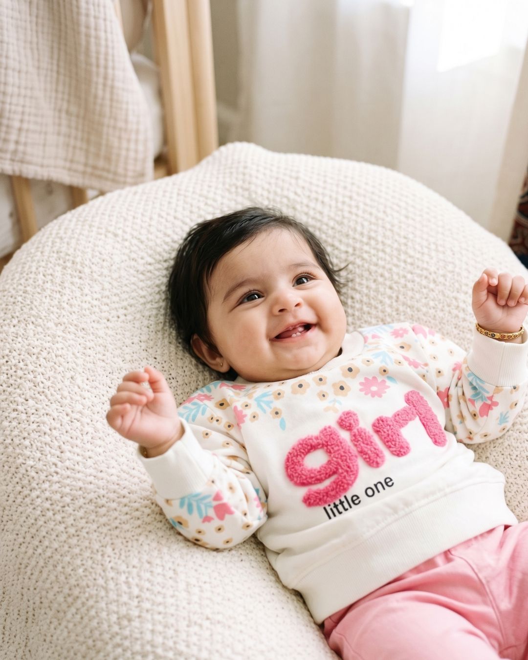 Baby Girl Floral Charm Sweatshirt Set - Pink