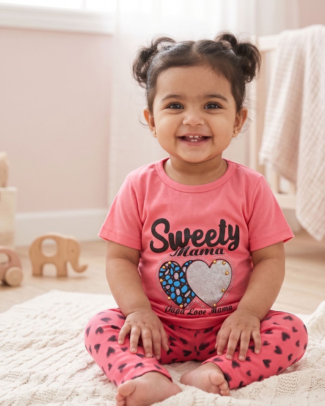 Baby Girl T-Shirt & Printed Trouser Set-Pink